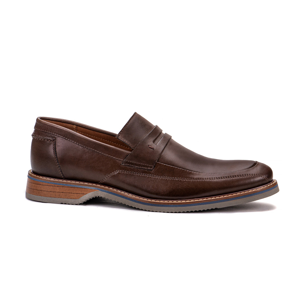 Side profile of the Artelio Amalfi dark whiskey leather penny loafer with layered sole and loafer profile