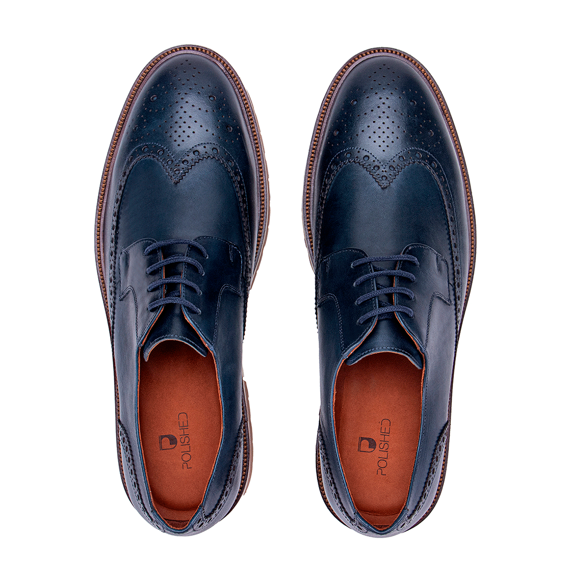 Top view of the Artelio Fifth Avenue navy blue leather wingtip derby with brogue detailing