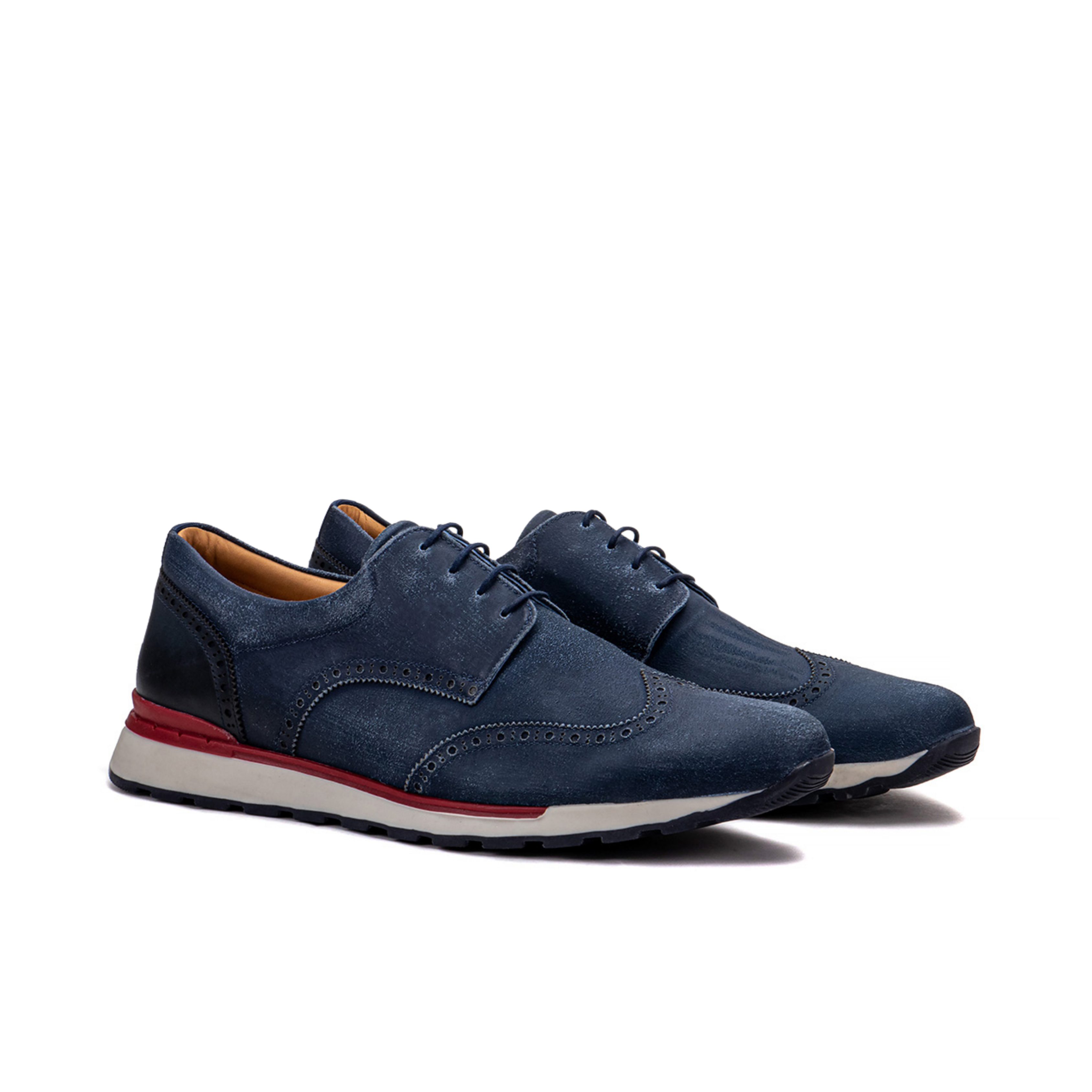 Artelio Neapolitan navy leather wingtip brogue shoe with a brushed finish and flexible sole