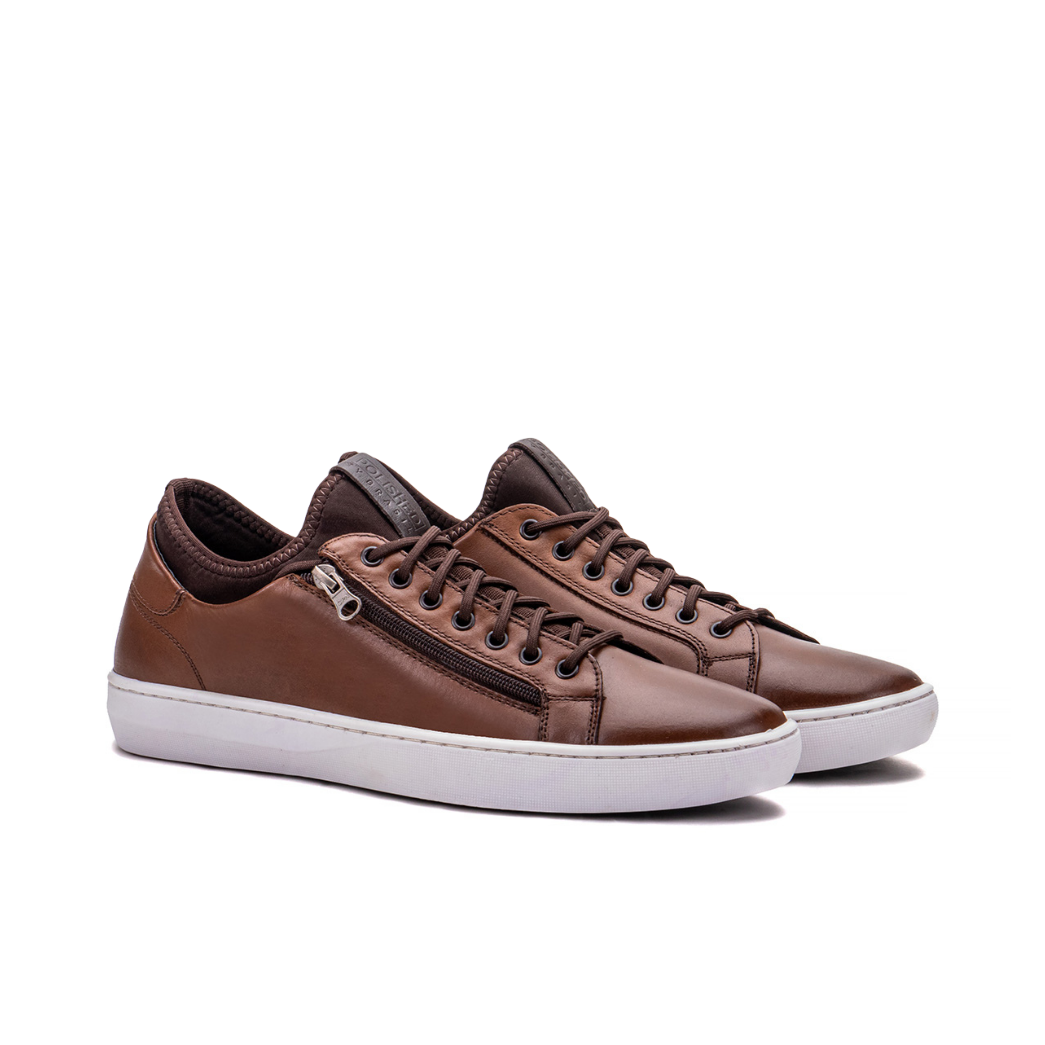 Artelio Pikes Peak tobacco leather side-zip sneaker with laces and easy zipper entry
