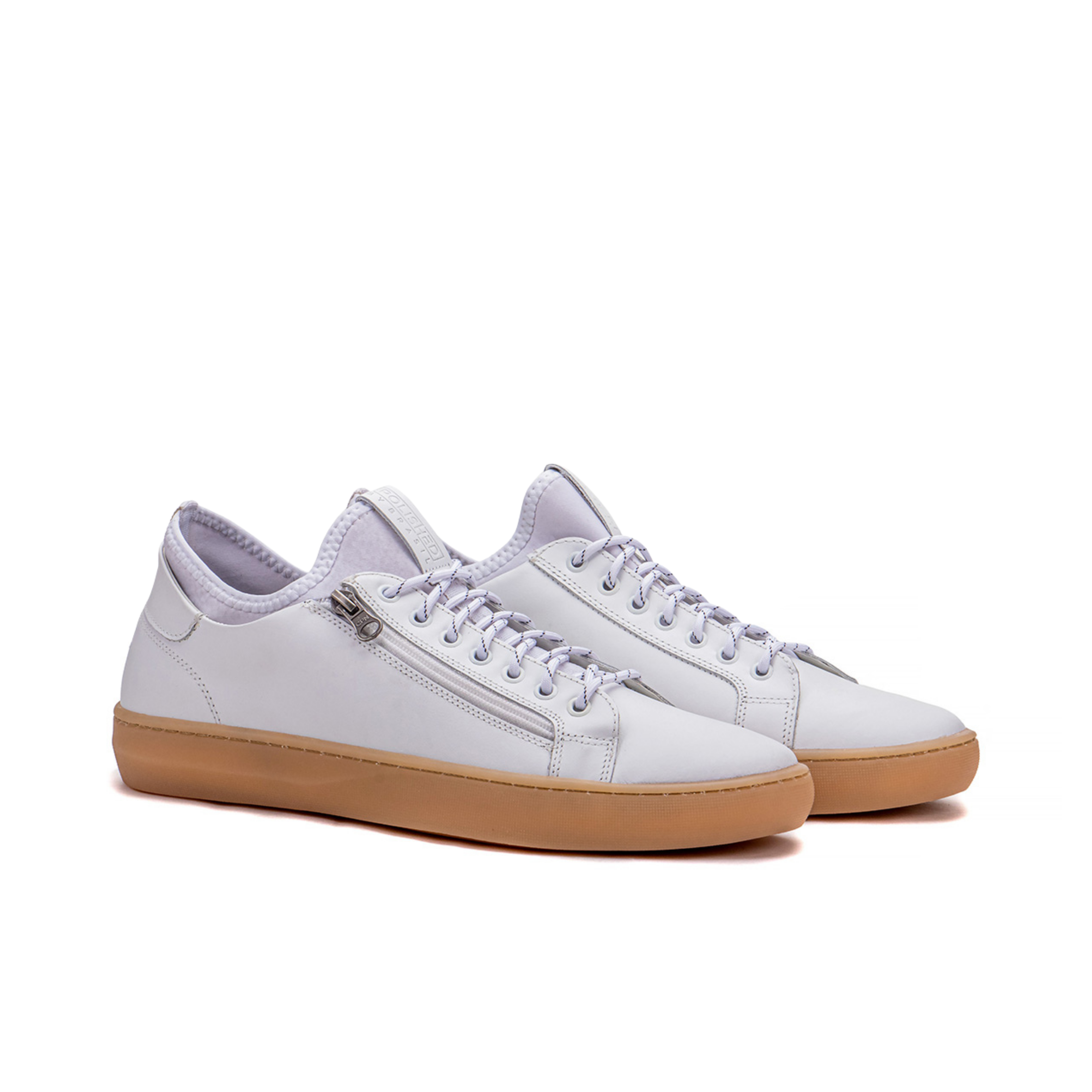 Artelio Pikes Peak white leather side-zip sneaker with laces and easy zipper entry