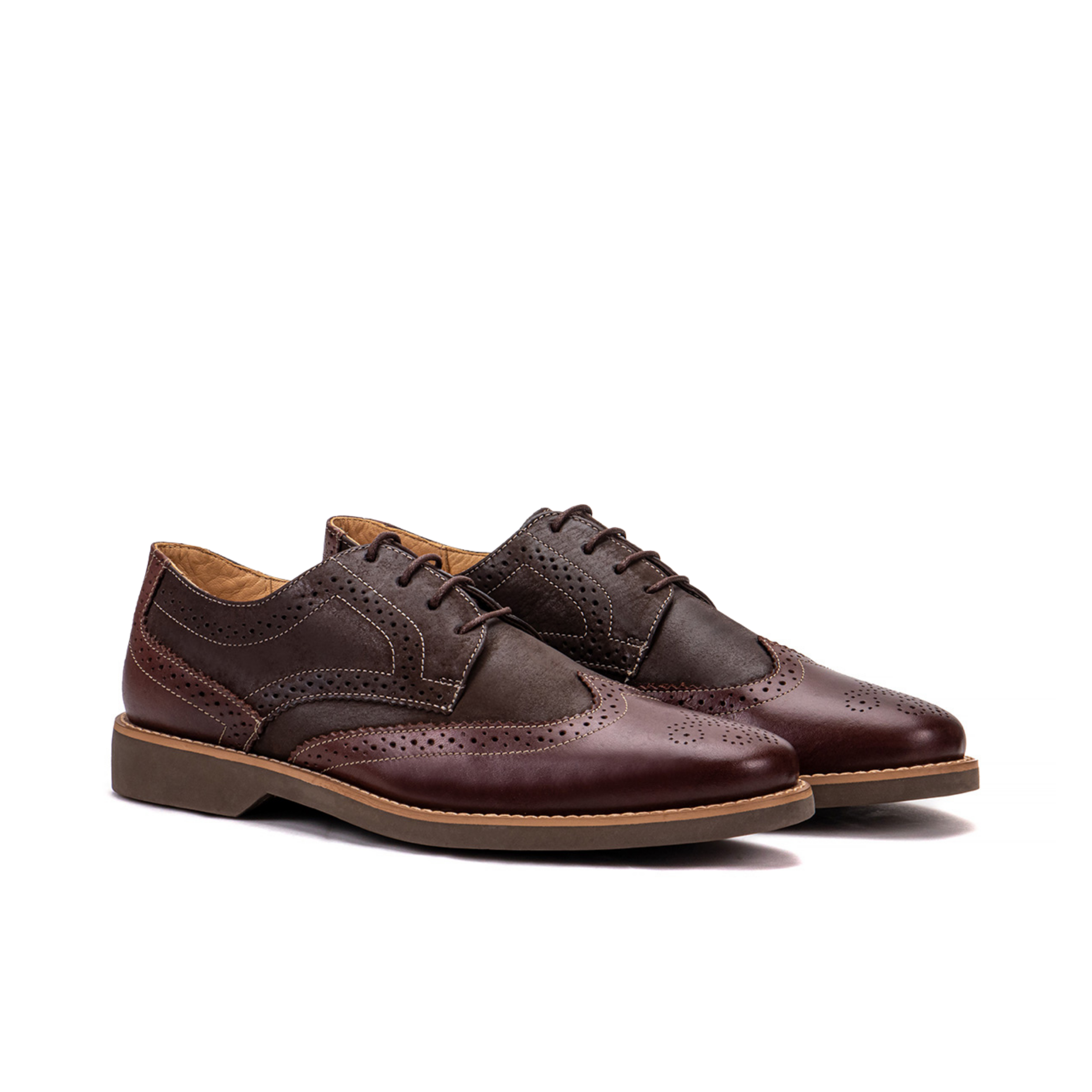 Artelio Santiago burgundy coffee leather wingtip derby with brogue detailing and flexible non-slip sole