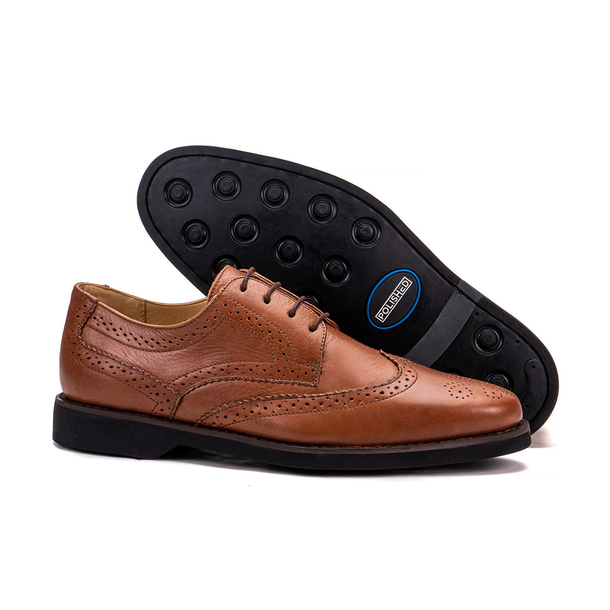 Sole detail of the Artelio Santiago conservative cognac leather wingtip derby showing the flexible non-slip bottom