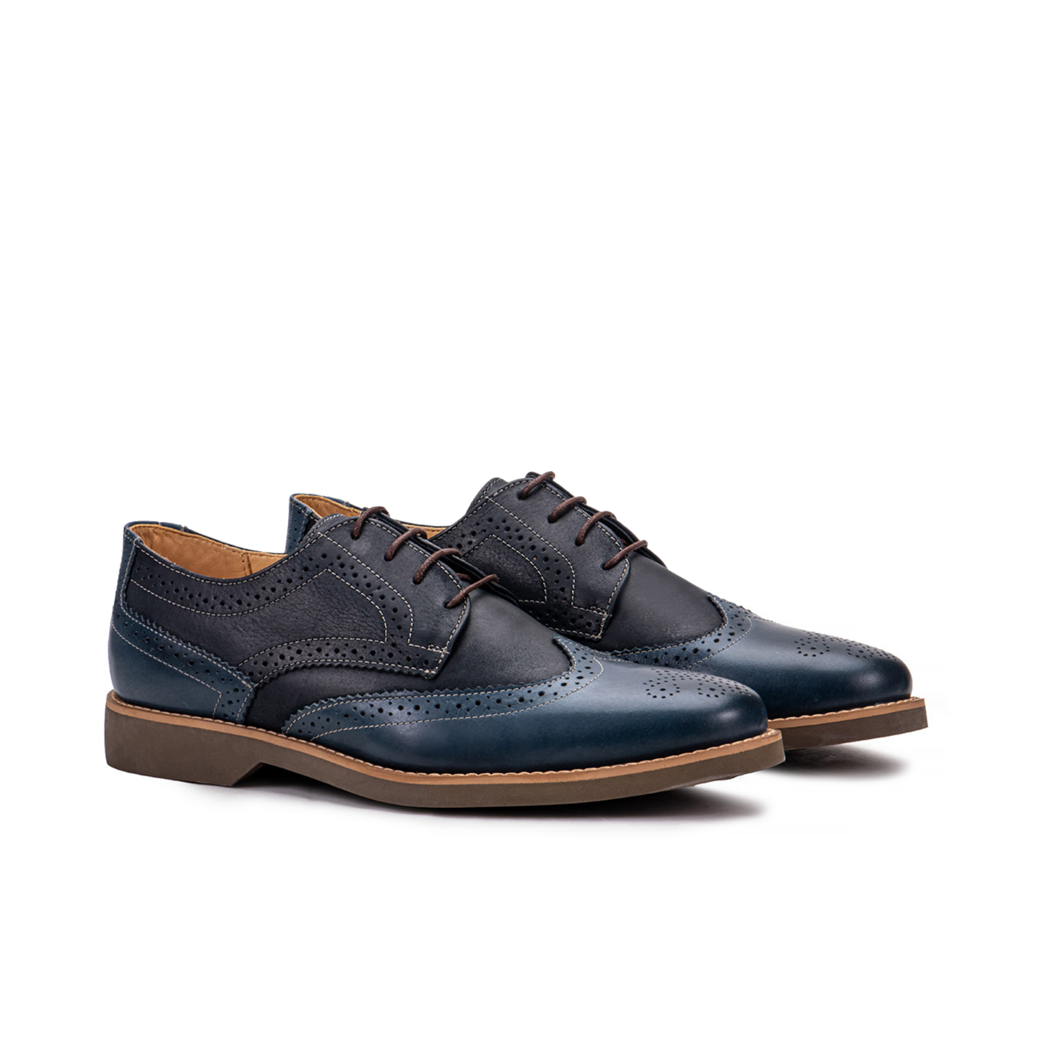 Artelio Santiago navy blue leather wingtip derby with brogue detailing and flexible non-slip sole
