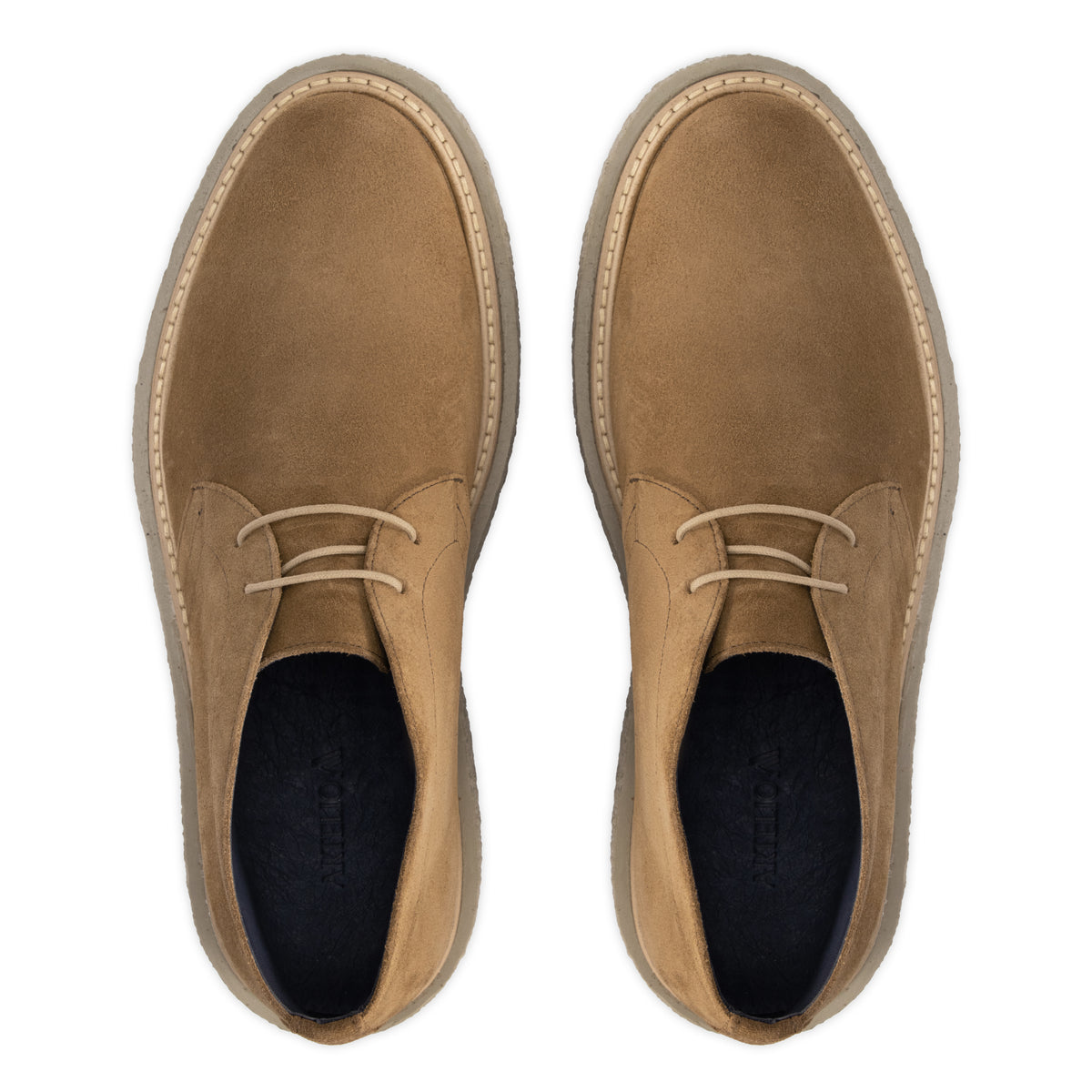 Top view of the Artelio Vanguardia tobacco suede chukka boot with clean chukka styling