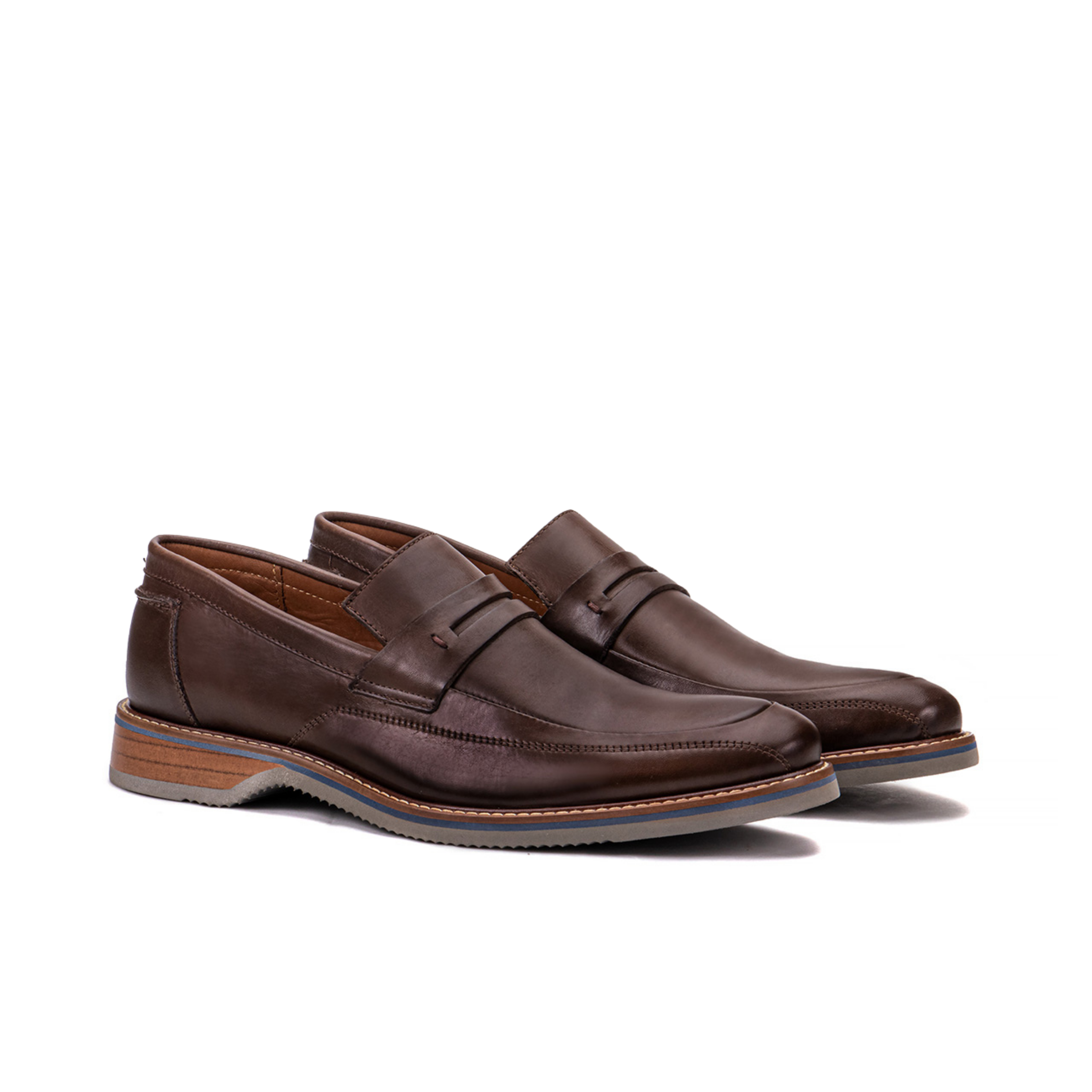 Front angle of the Artelio Amalfi dark whiskey leather penny loafer with flexible layered sole