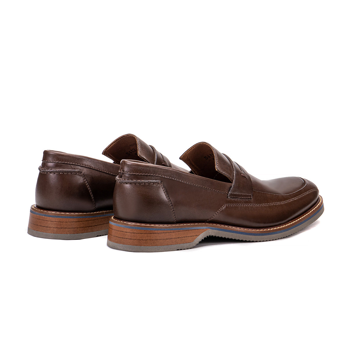 Rear angle of the Artelio Amalfi dark whiskey leather penny loafer showing heel and leather lining