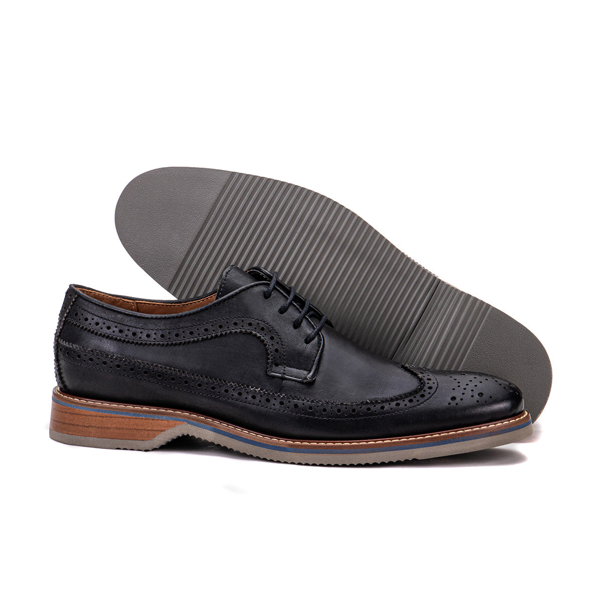 Sole detail of The Brasilia black leather wingtip brogue derby showing the lightweight non-slip bottom