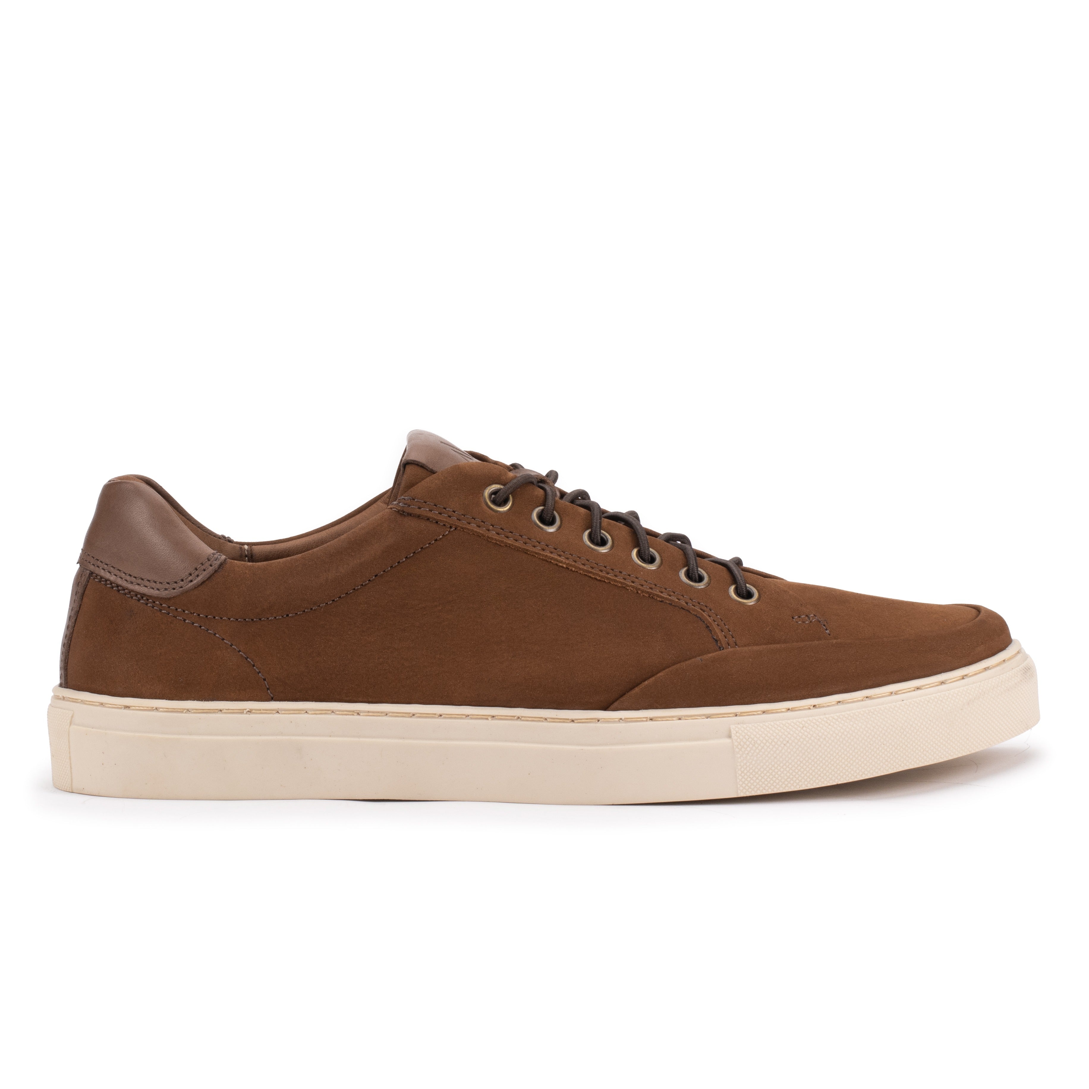Side profile of the Artelio Elasticore cognac nubuck sneaker with a clean low-top shape and flexible grippy sole