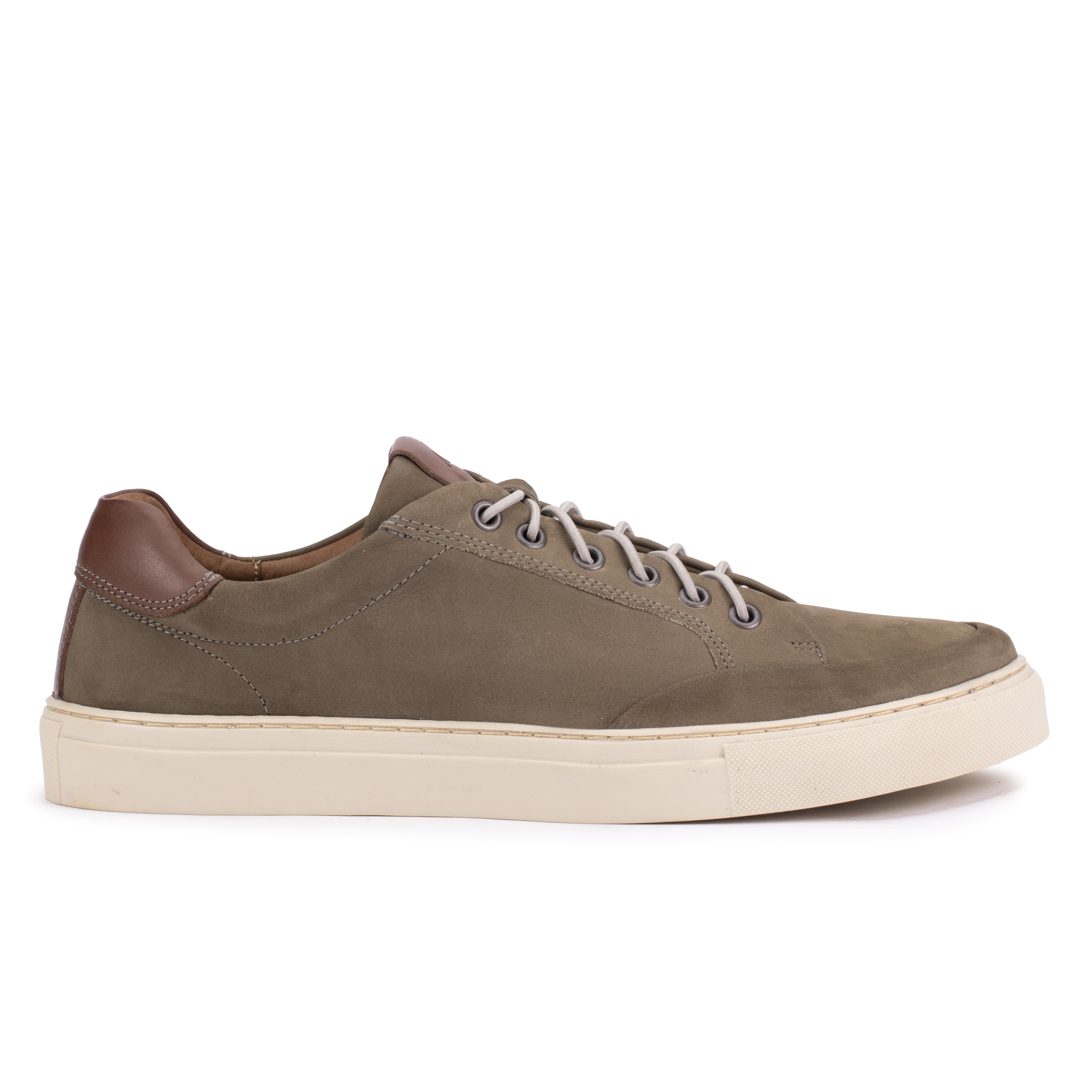Side profile of the Artelio Elasticore gray nubuck sneaker with a clean low-top shape and flexible grippy sole