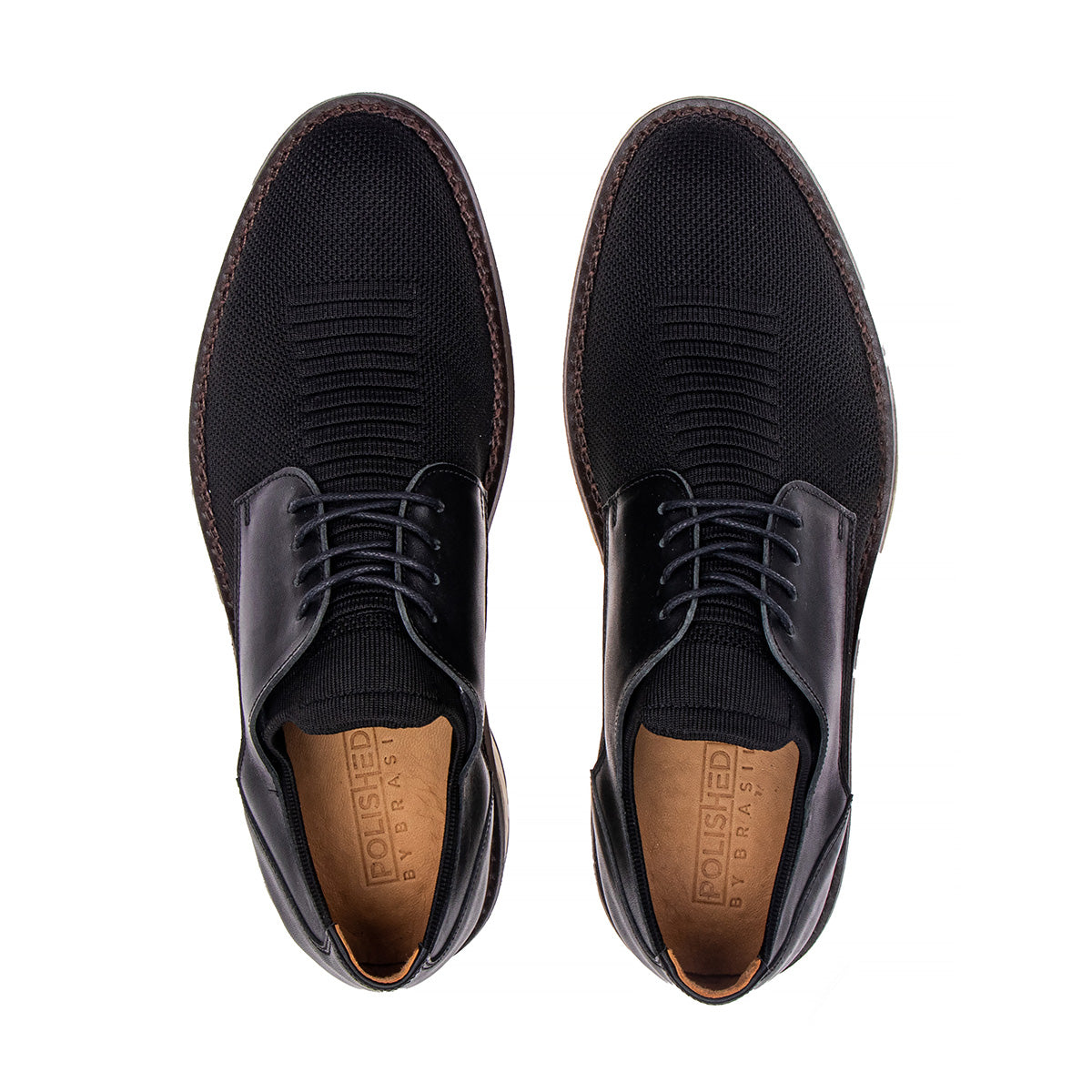 Top view of the Artelio Fusion black knit casual shoe showing the lace-up knit upper