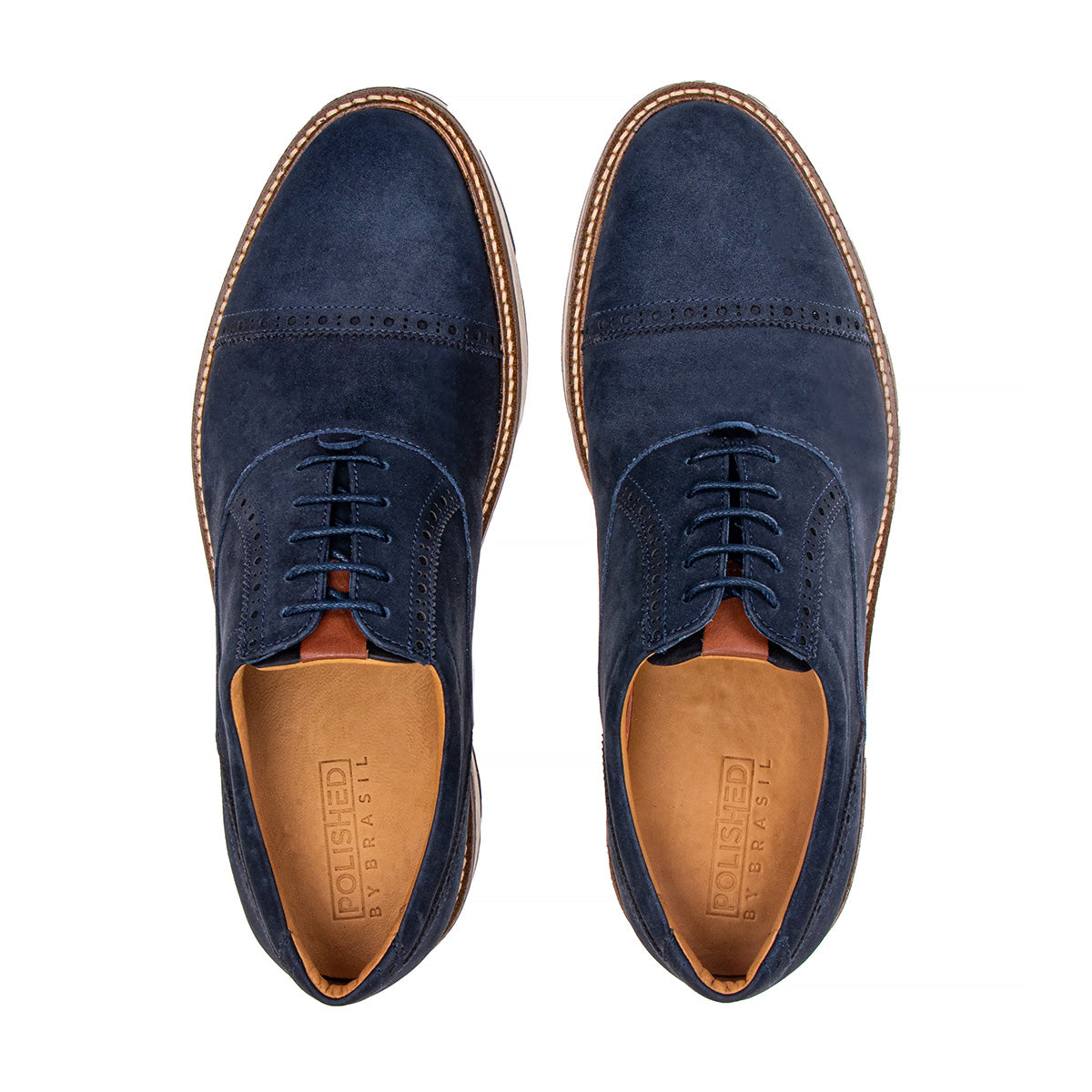 Top view of the Artelio Greenville navy blue nubuck cap-toe oxford with lace-up styling