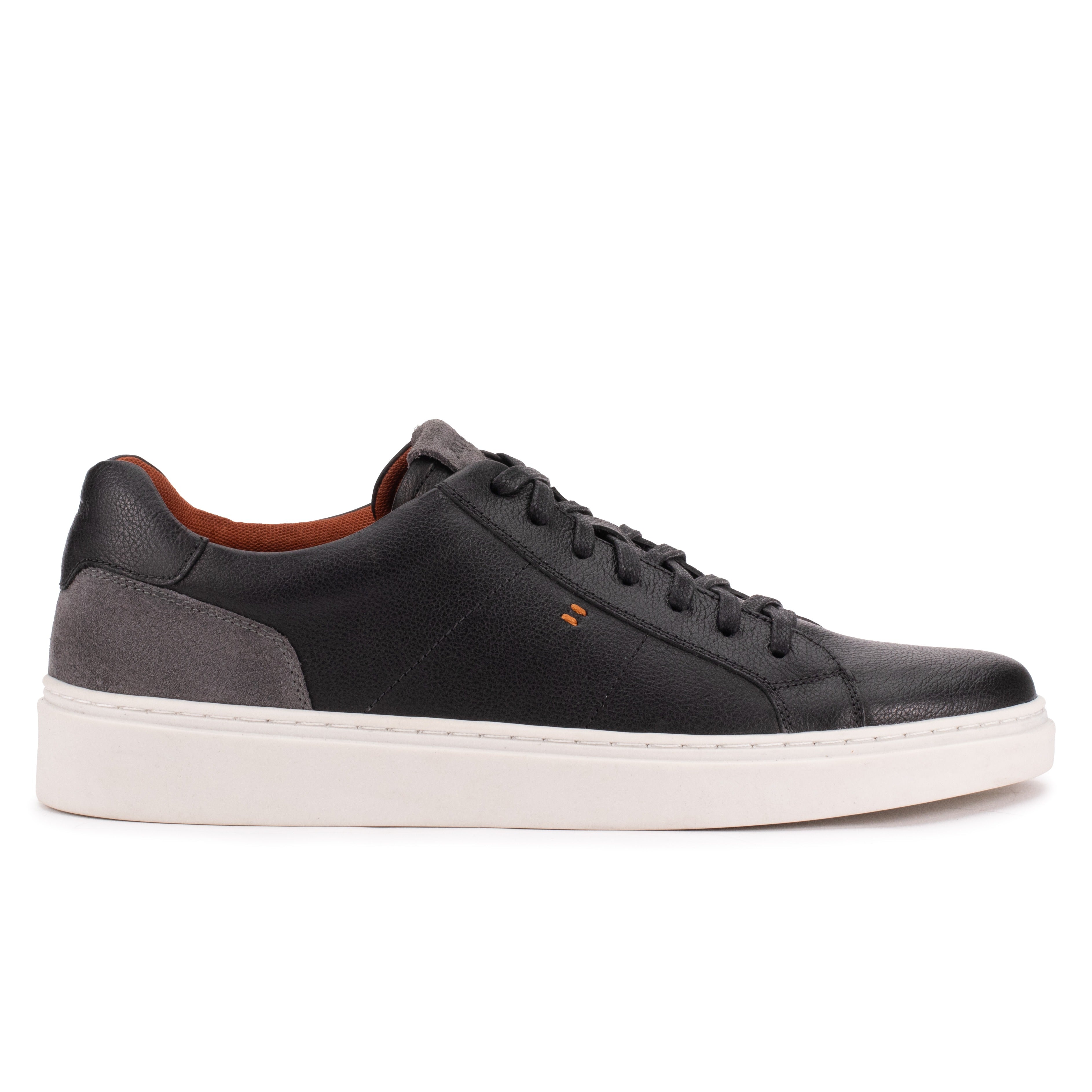 Side profile of the Artelio Heritage black and gray leather sneaker with a clean low-top shape and grippy rubber sole