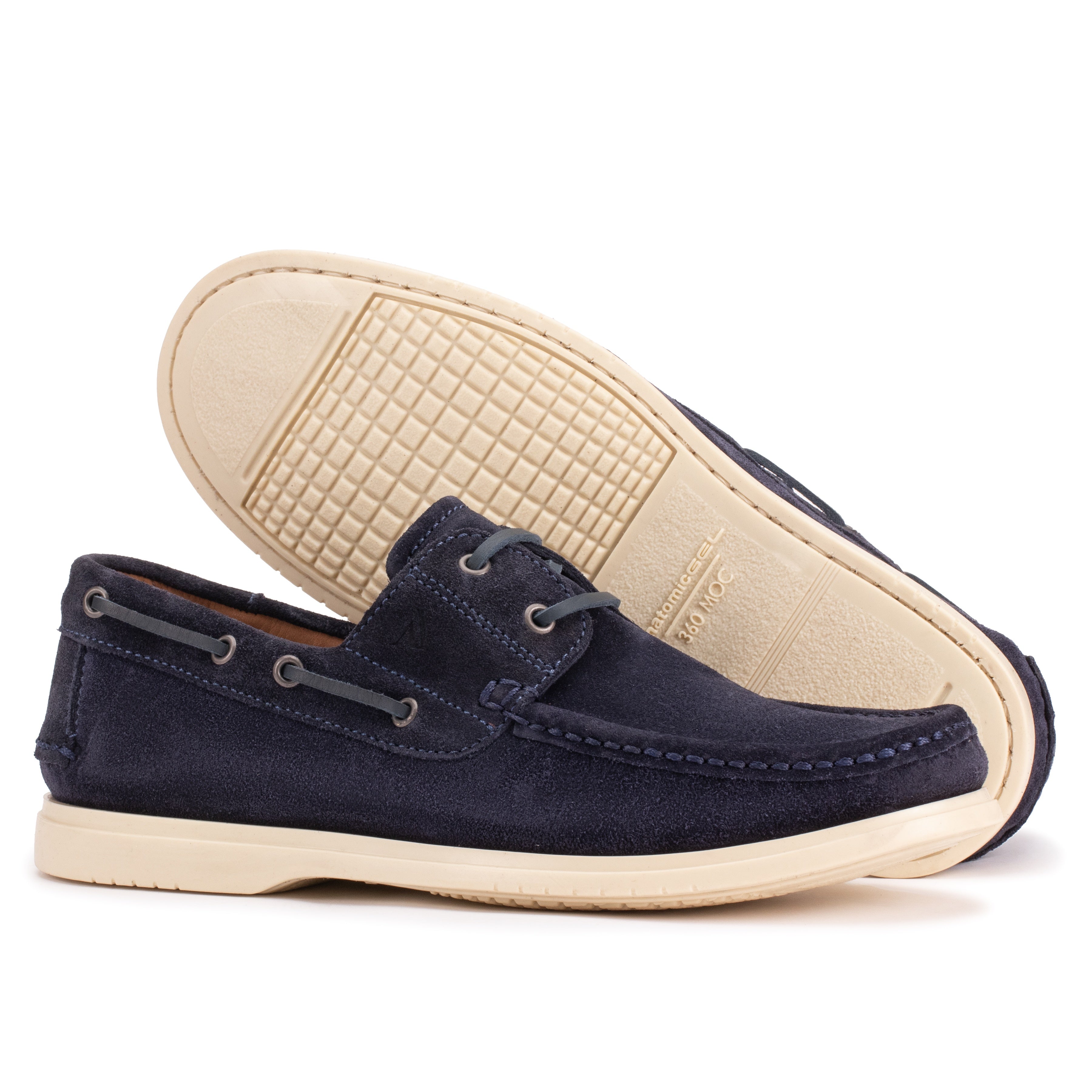 Sole detail of the Artelio Navigator navy suede boat shoe with a lightweight flexible comfort sole
