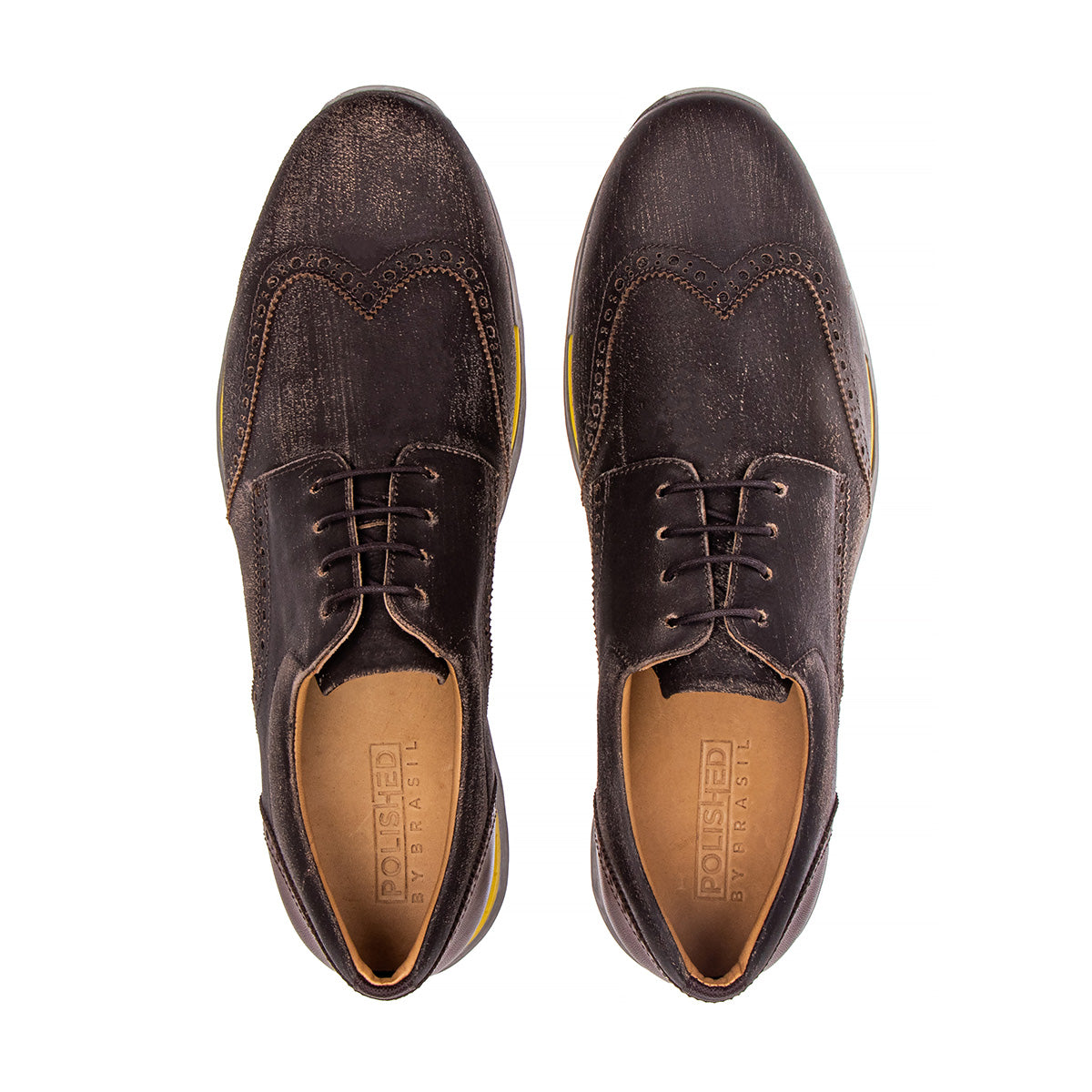 Top view of the Artelio Neapolitan brushed tobacco leather wingtip brogue shoe showing the wingtip brogue detailing