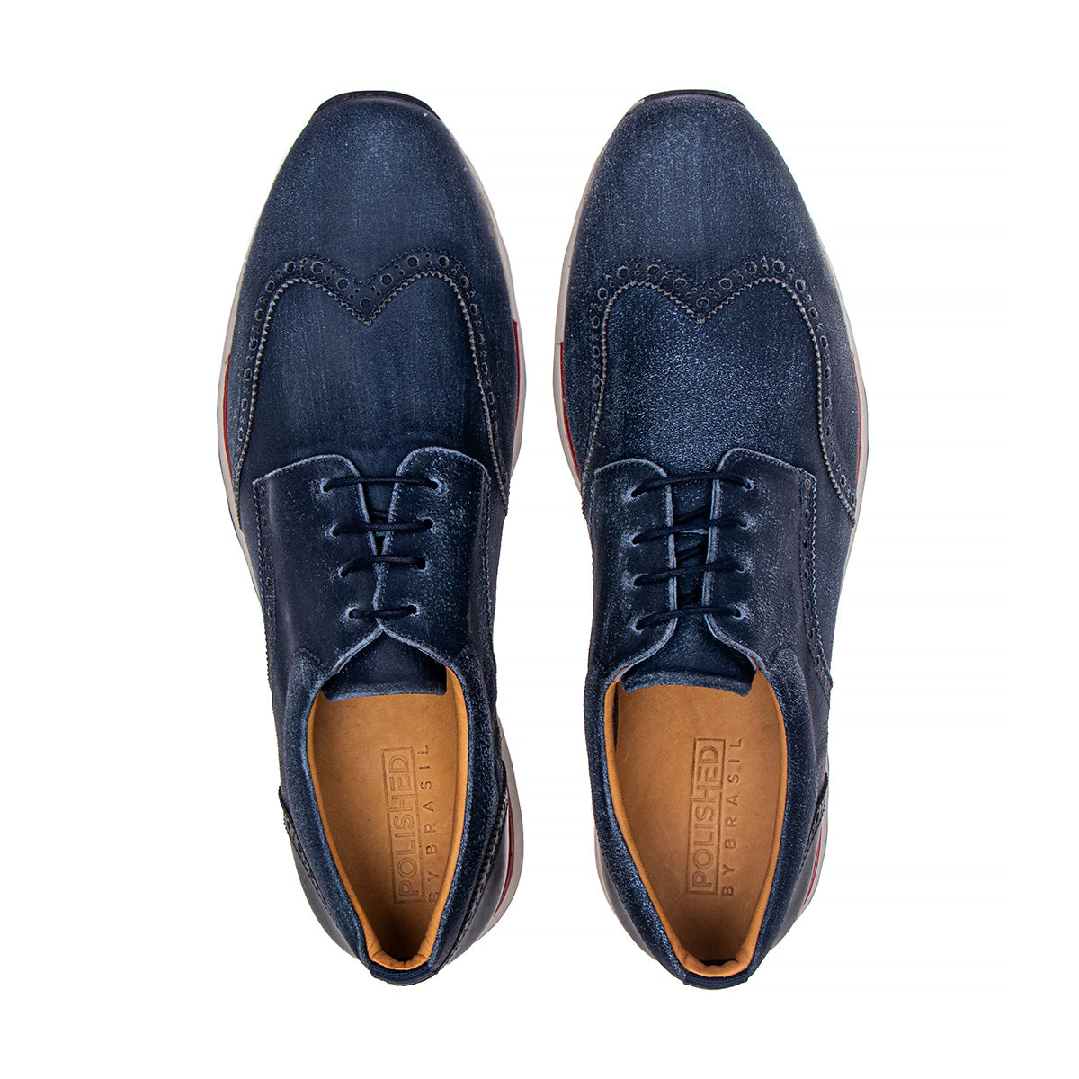 Top view of the Artelio Neapolitan navy leather wingtip brogue shoe showing the wingtip brogue detailing