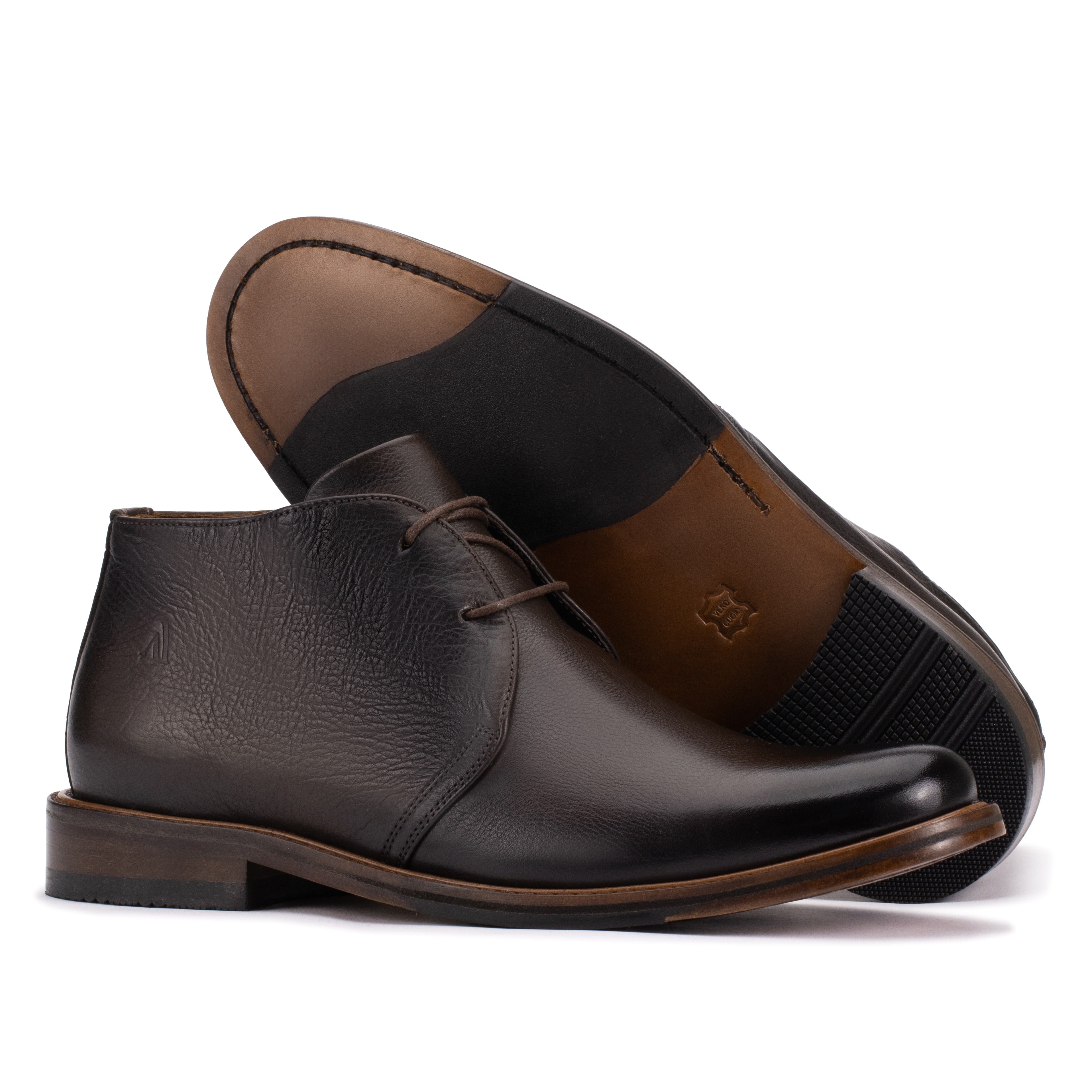 Sole detail of the Artelio New Siena rich brown leather chukka boot with a refined sole and rubber grip inserts