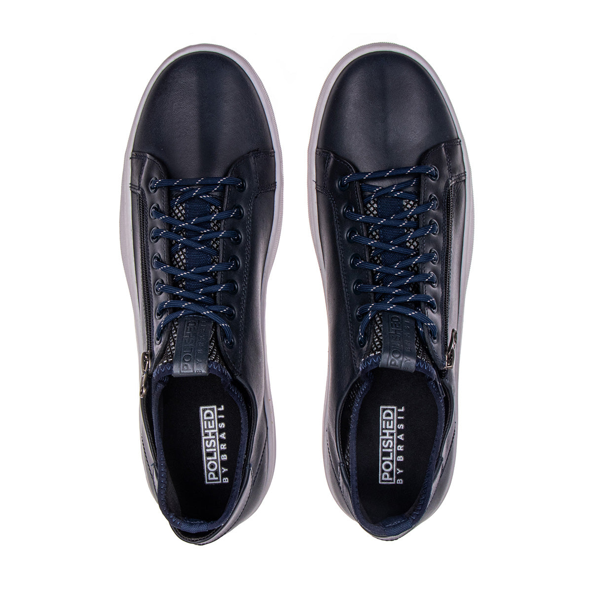 Top view of the Artelio Pikes Peak navy leather side-zip sneaker showing the lace-up shape