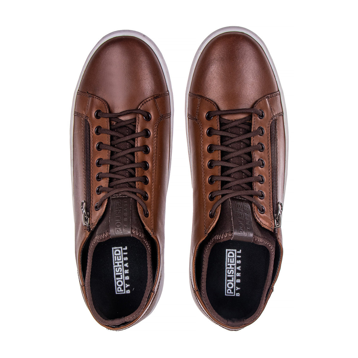 Top view of the Artelio Pikes Peak tobacco leather side-zip sneaker showing the lace-up shape
