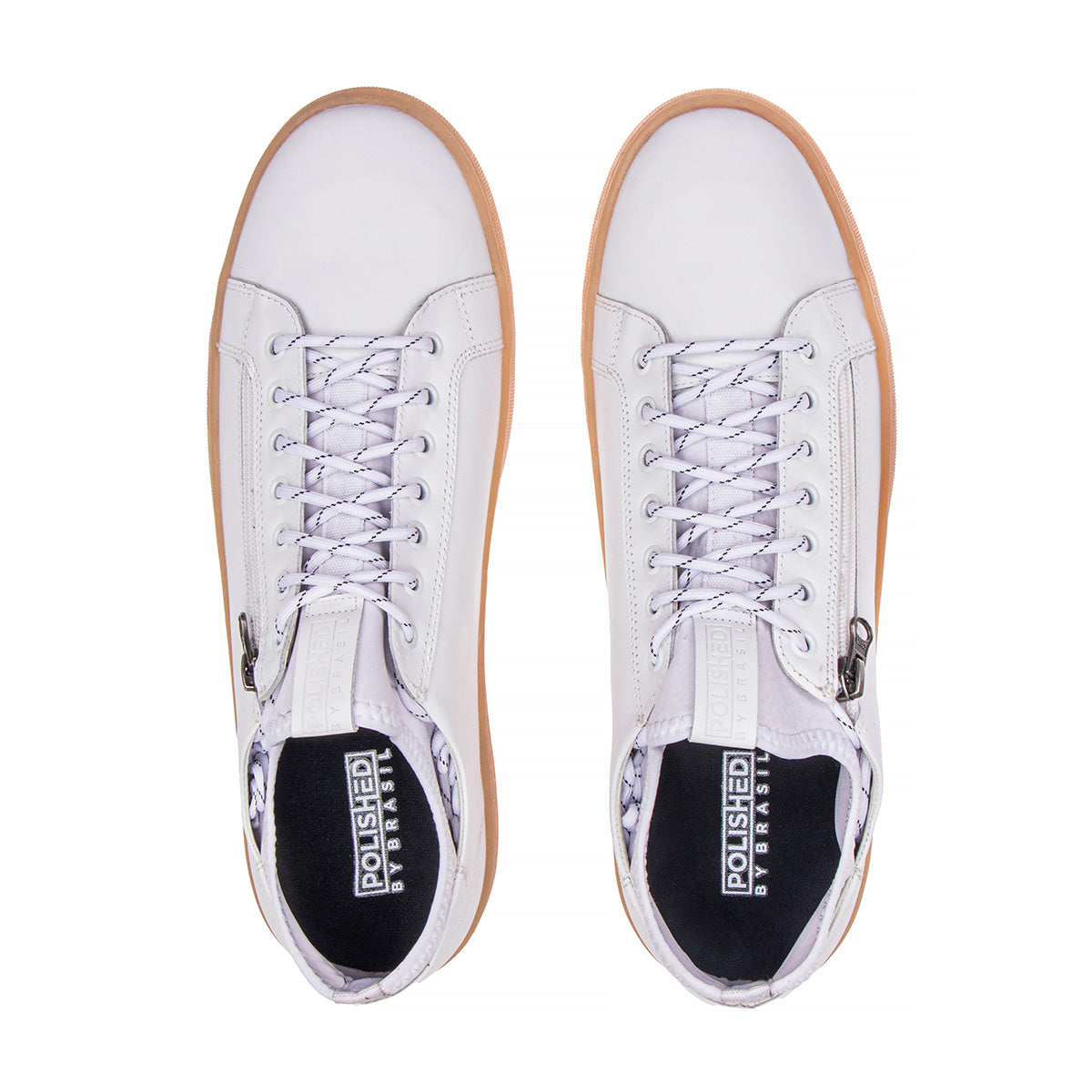 Top view of the Artelio Pikes Peak white leather side-zip sneaker showing the lace-up shape