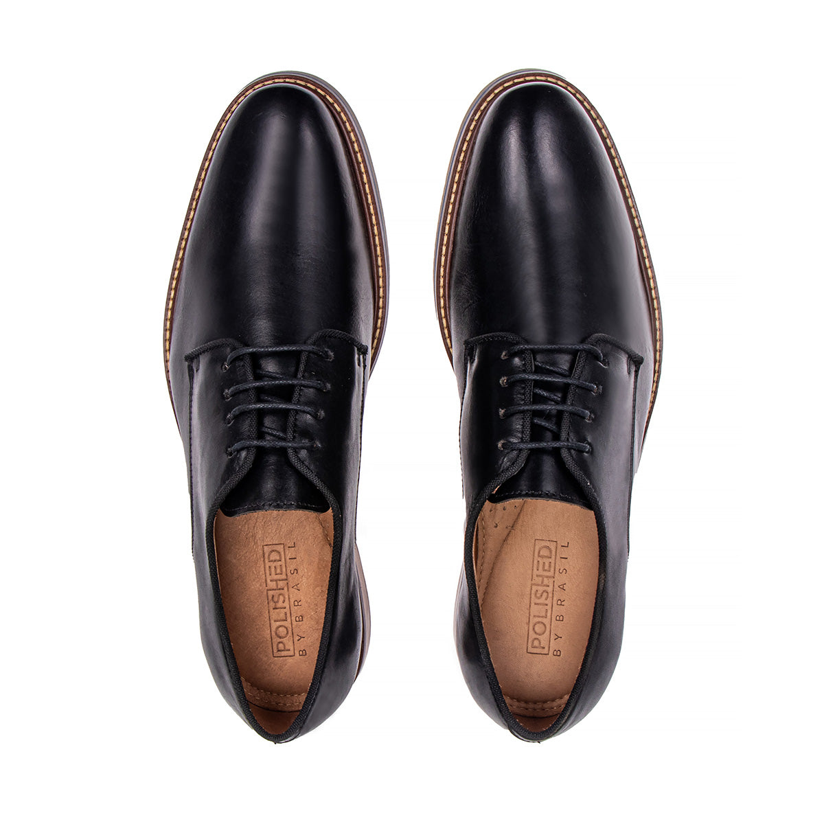 Top view of the Artelio Pisa black leather plain-toe derby showing the clean lace-up shape