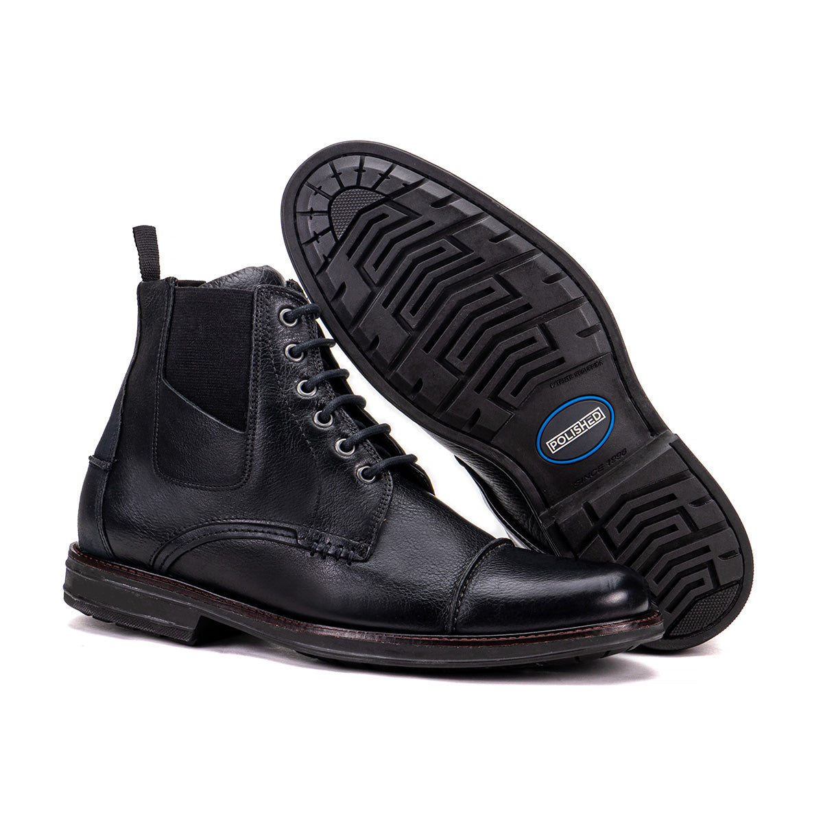 Sole detail of the Artelio Pompeii black leather lace-up boot showing the durable grip sole