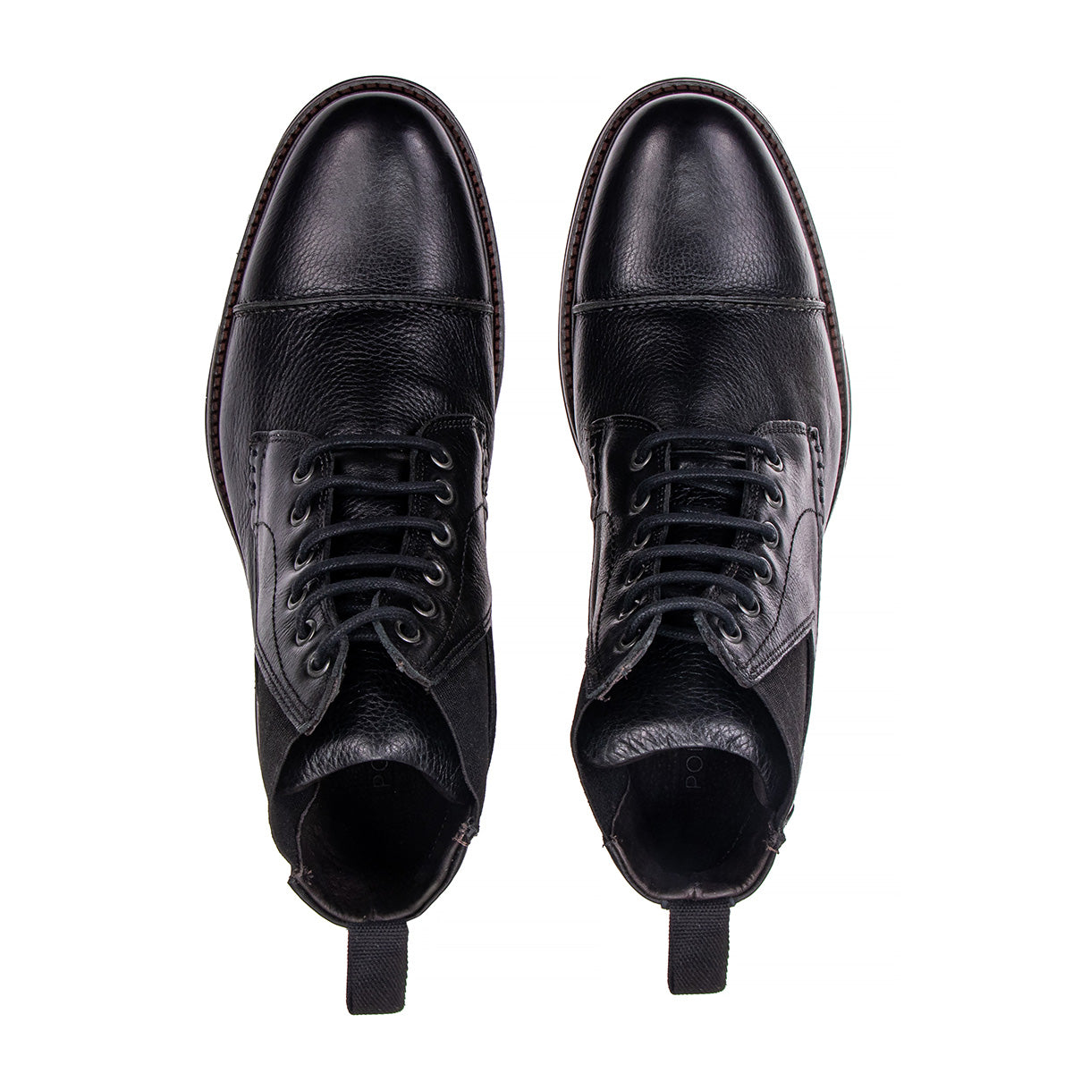 Top view of the Artelio Pompeii black leather lace-up boot showing the lace-up shape