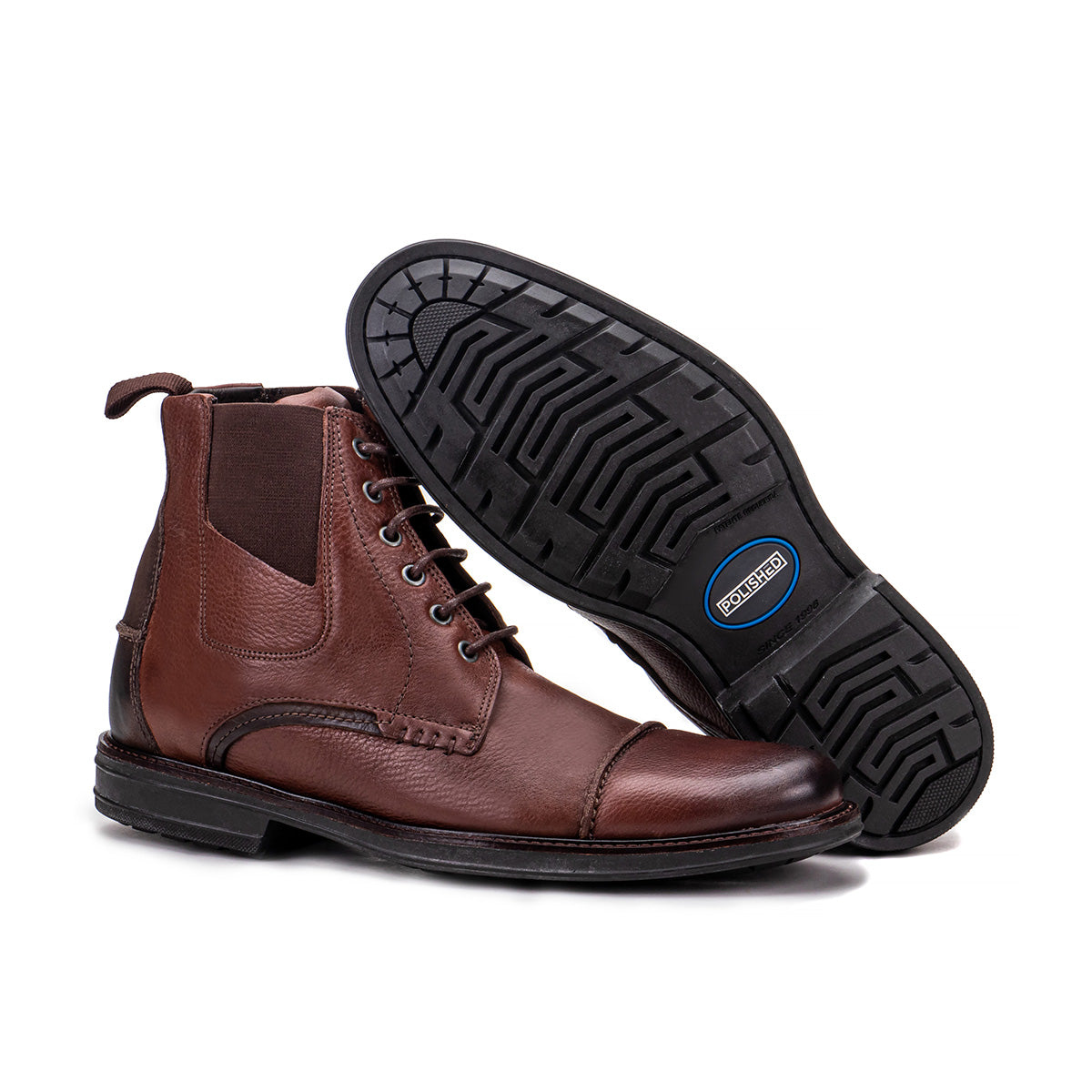 Sole detail of the Artelio Pompeii dark chocolate leather lace-up boot showing the durable grip sole