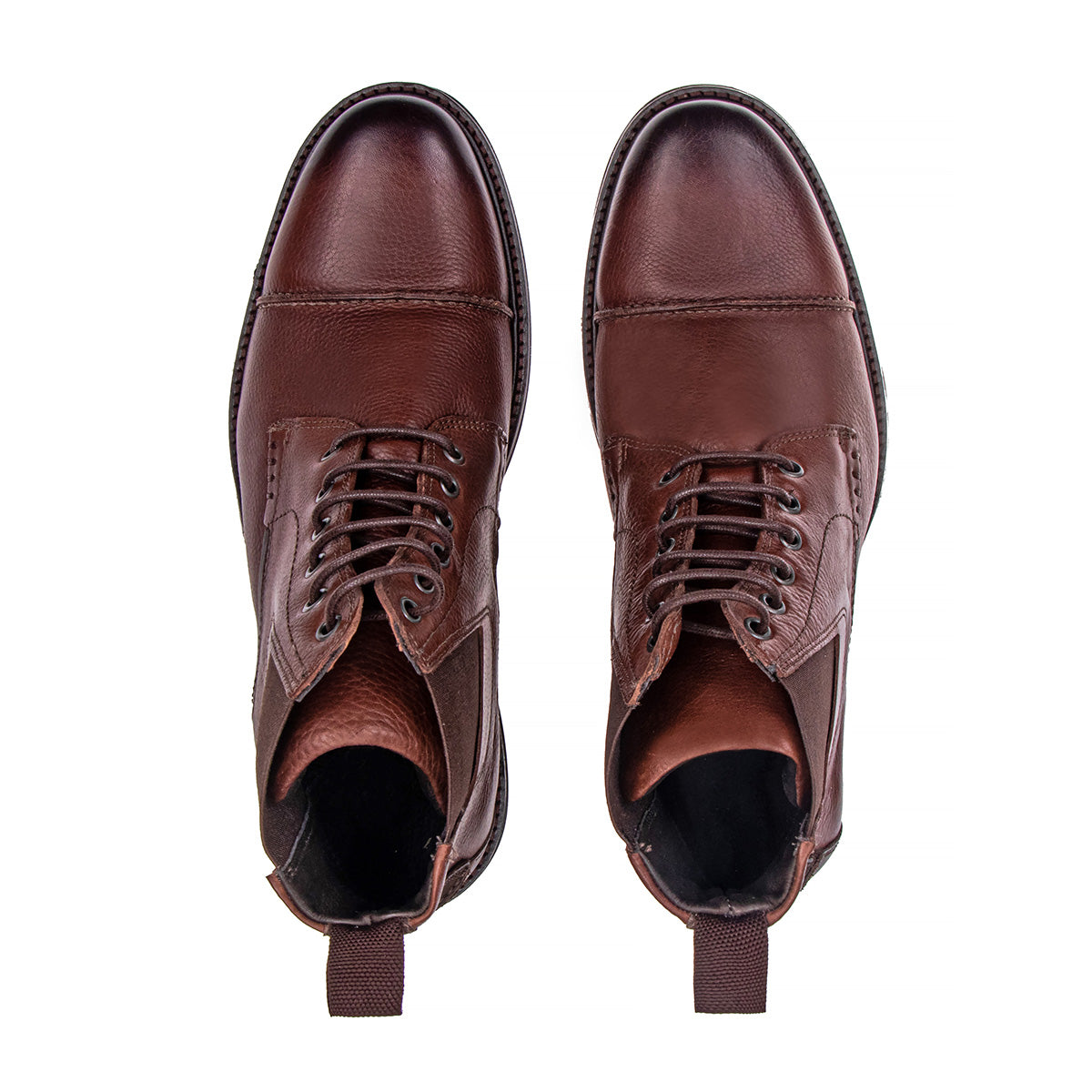 Top view of the Artelio Pompeii dark chocolate leather lace-up boot showing the lace-up shape