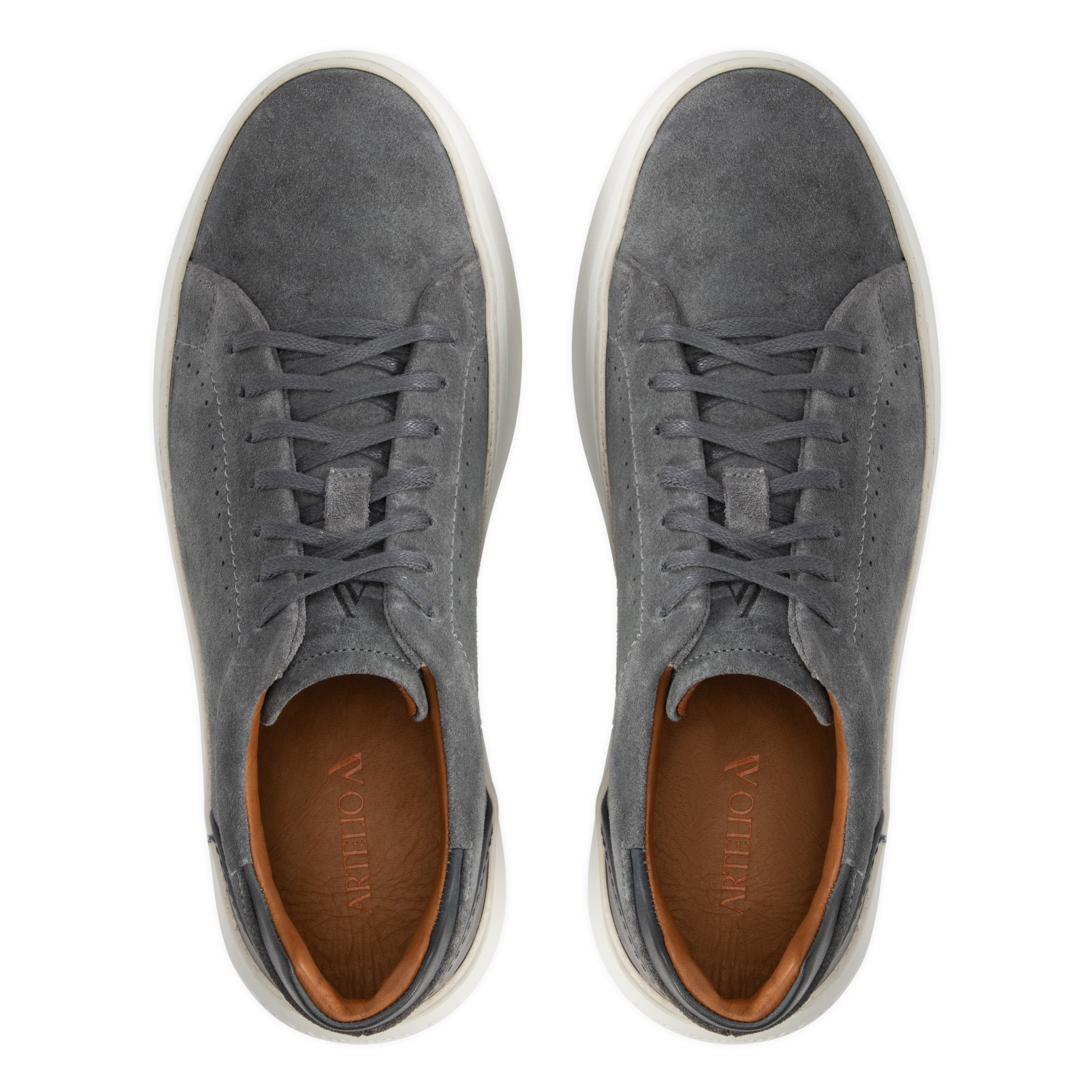Top view of the Artelio Riviera 2.0 dark gray suede sneaker with suede upper and lace-up styling
