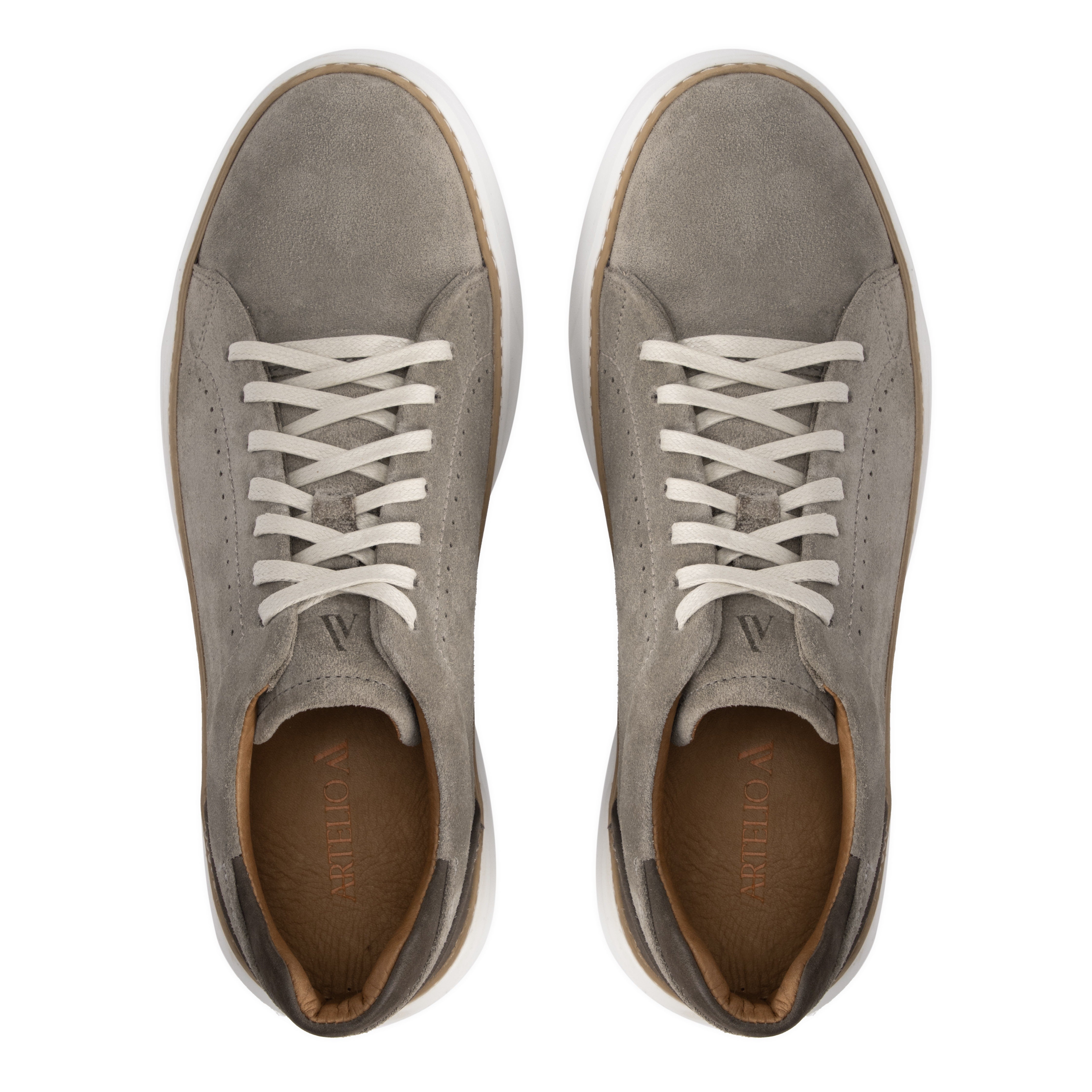 Top view of the Artelio Riviera 2.0 light gray suede sneaker with suede upper and lace-up styling