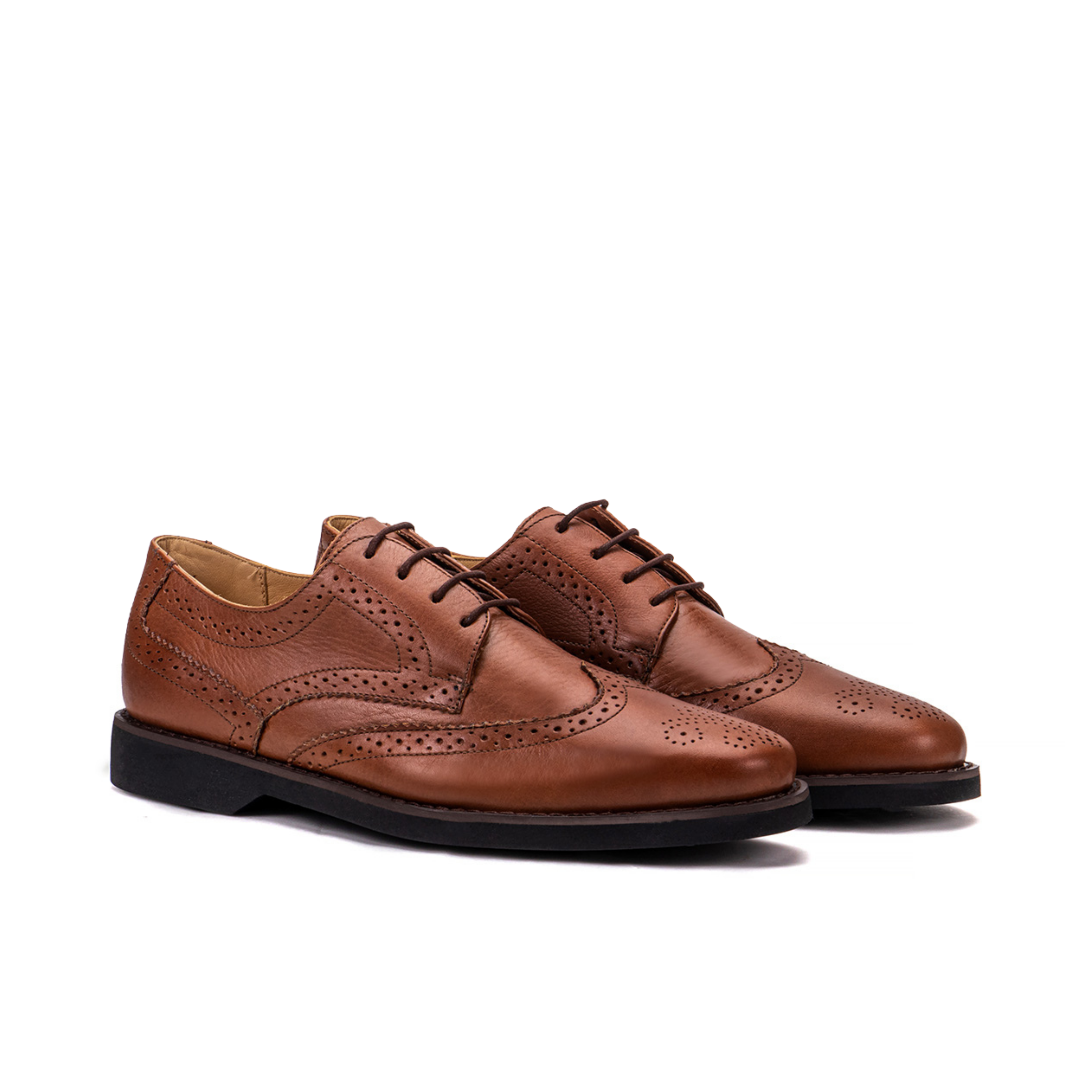Artelio Santiago conservative cognac leather wingtip derby with brogue detailing and flexible non-slip sole