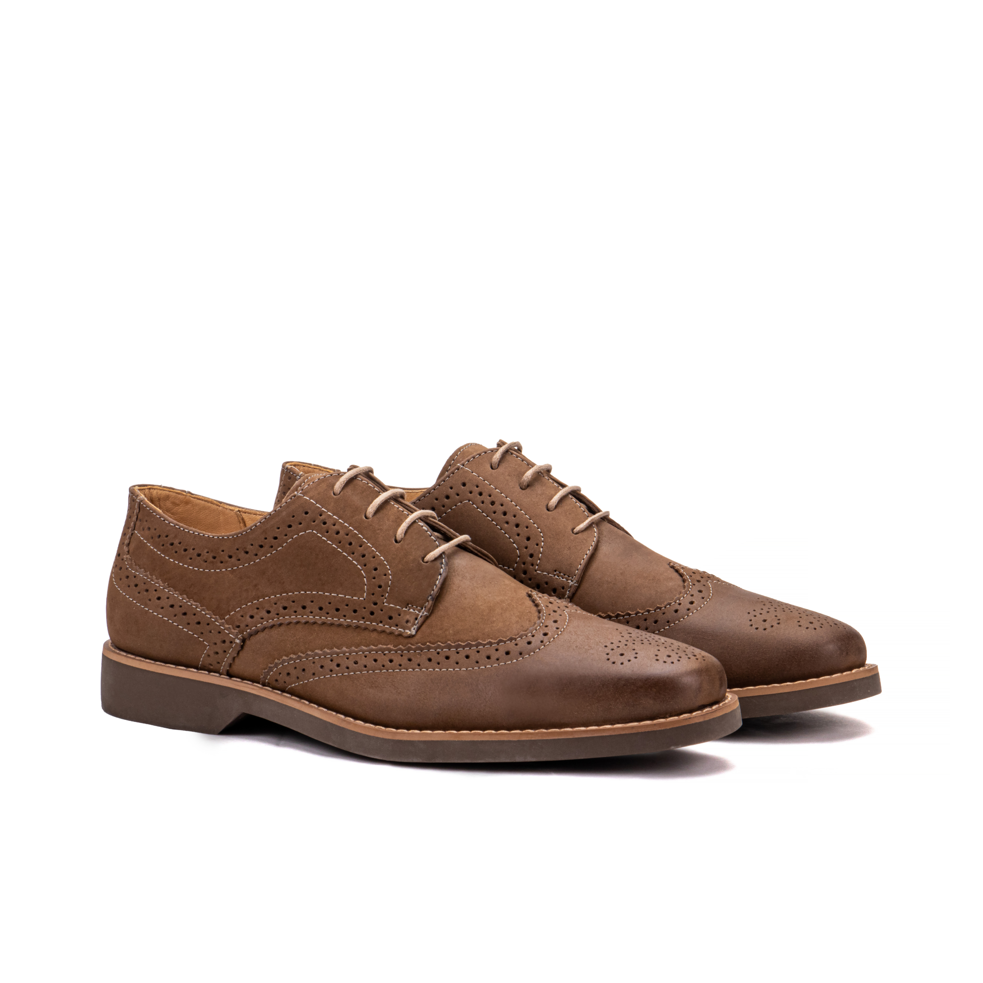 Artelio Santiago earth brown leather wingtip derby with brogue detailing and flexible non-slip sole