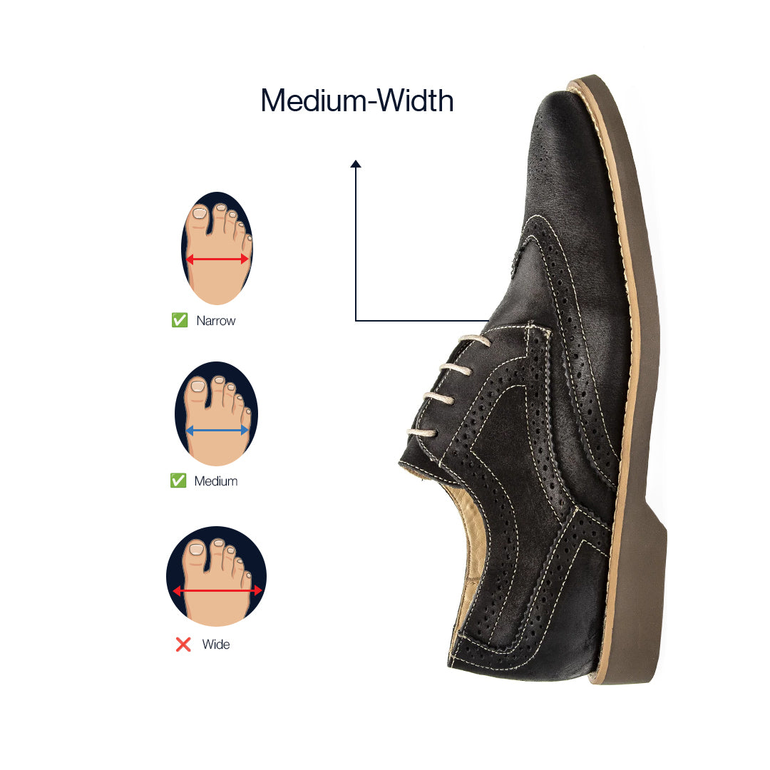 Lifestyle view of the Artelio Santiago midnight black leather wingtip derby styled for dress-casual wear