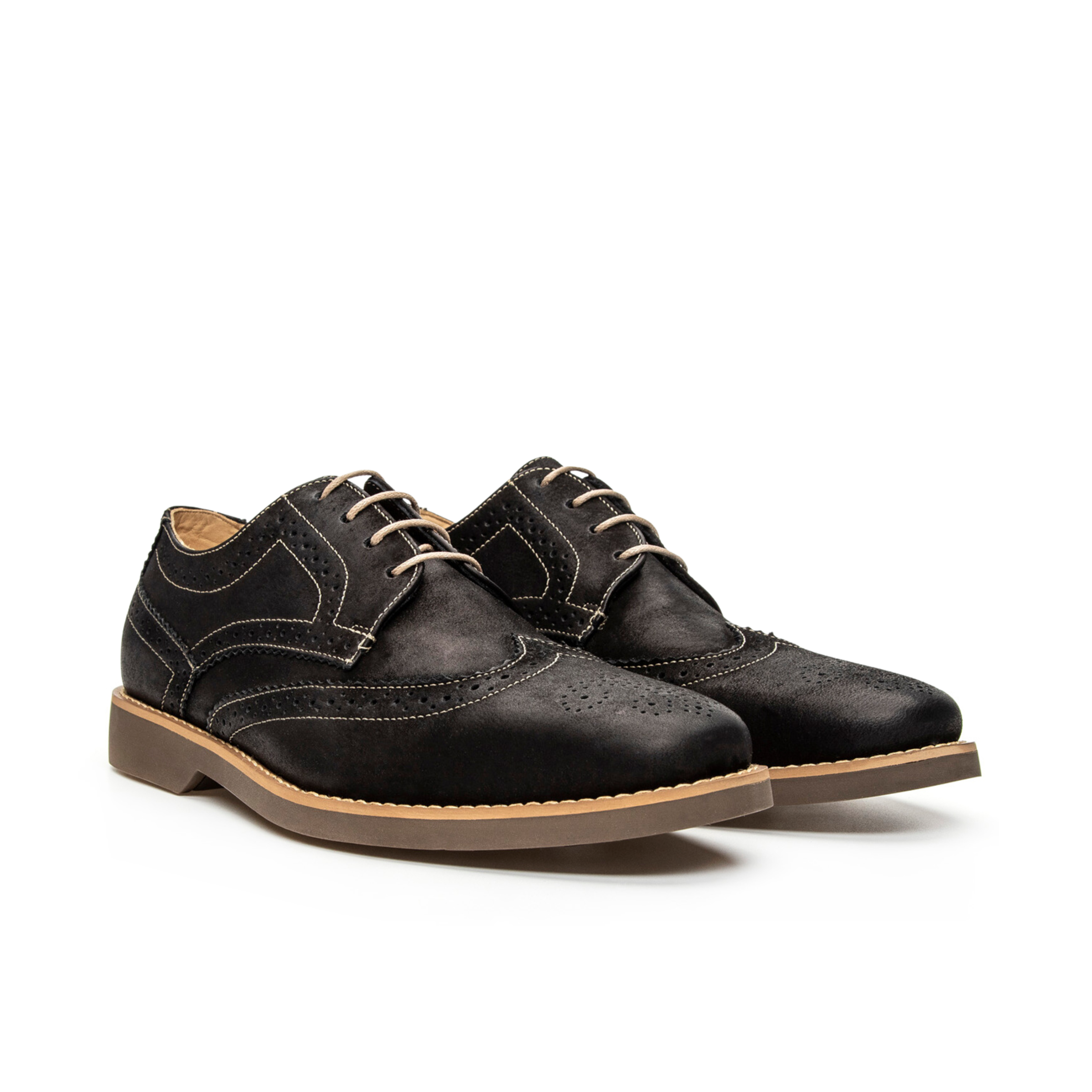 Artelio Santiago midnight black leather wingtip derby with brogue detailing and flexible non-slip sole