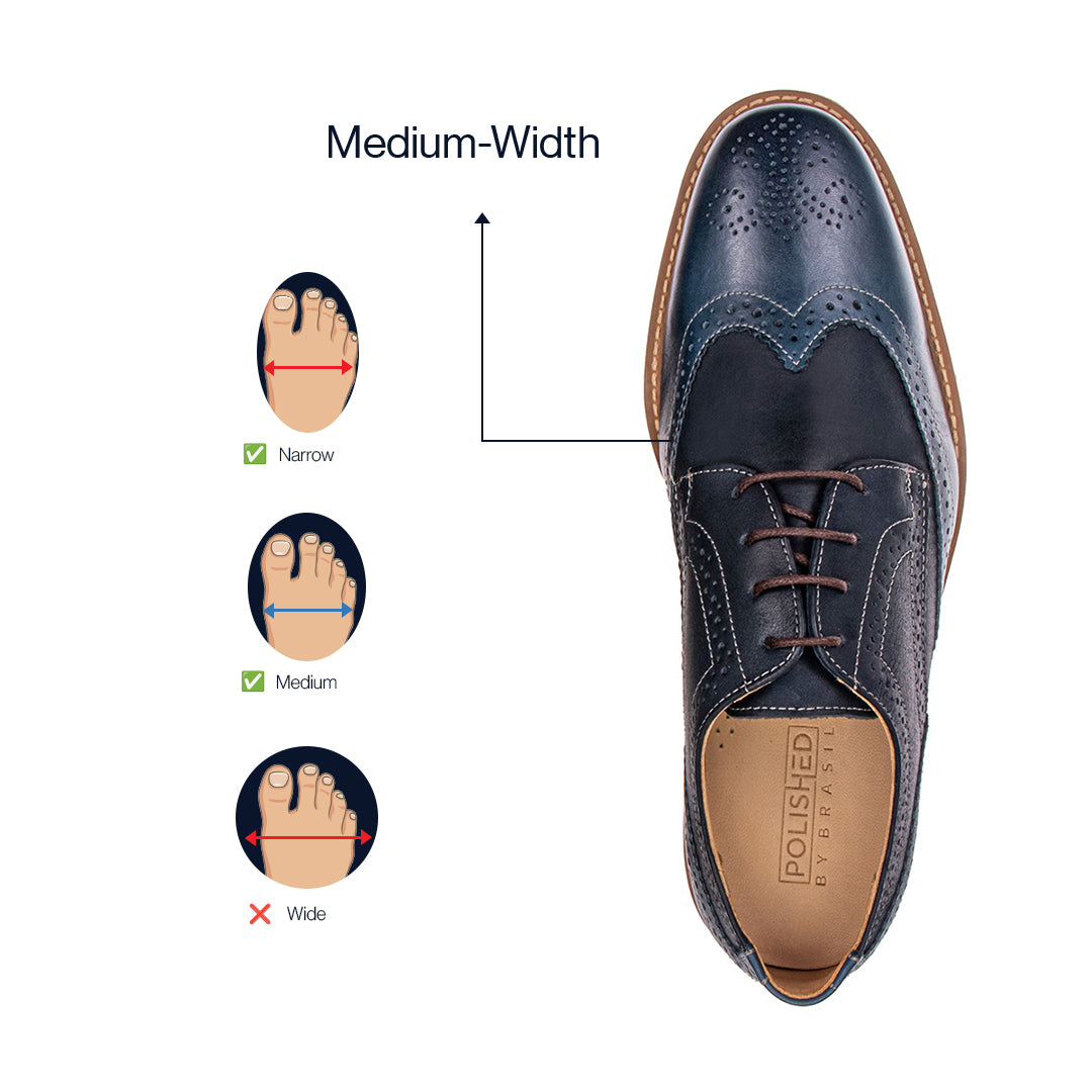 Lifestyle view of the Artelio Santiago navy blue leather wingtip derby styled for dress-casual wear