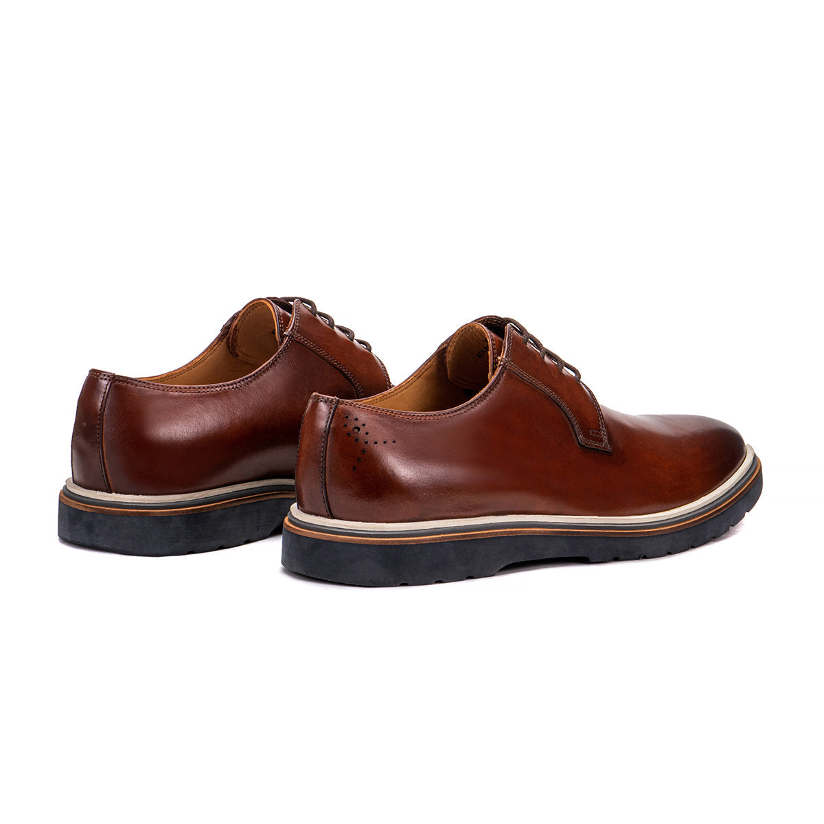 Rear angle of the Artelio Verona whiskey leather dress-casual lace-up shoe showing the heel and leather finish
