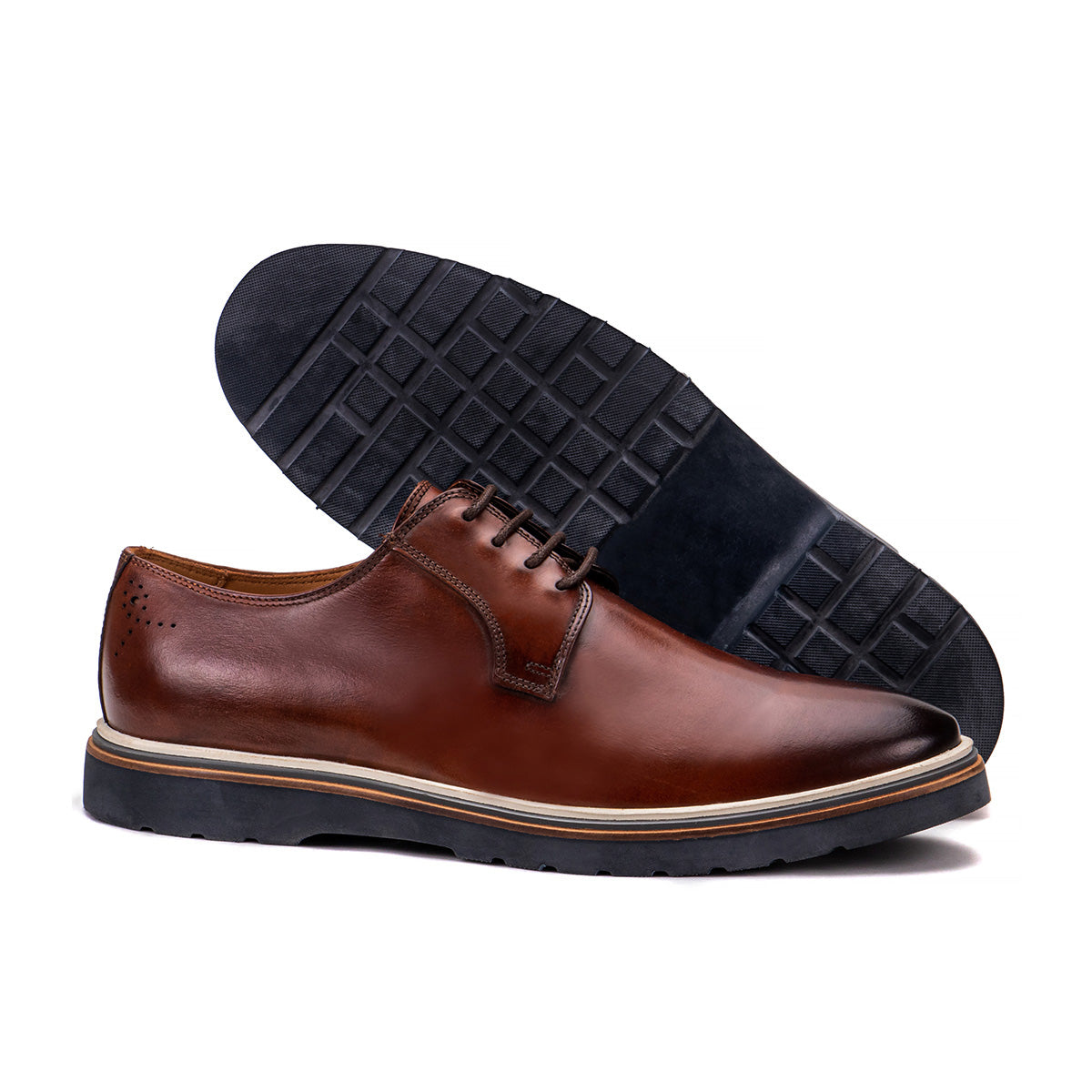 Sole detail of the Artelio Verona whiskey leather dress-casual lace-up shoe showing the flexible layered bottom