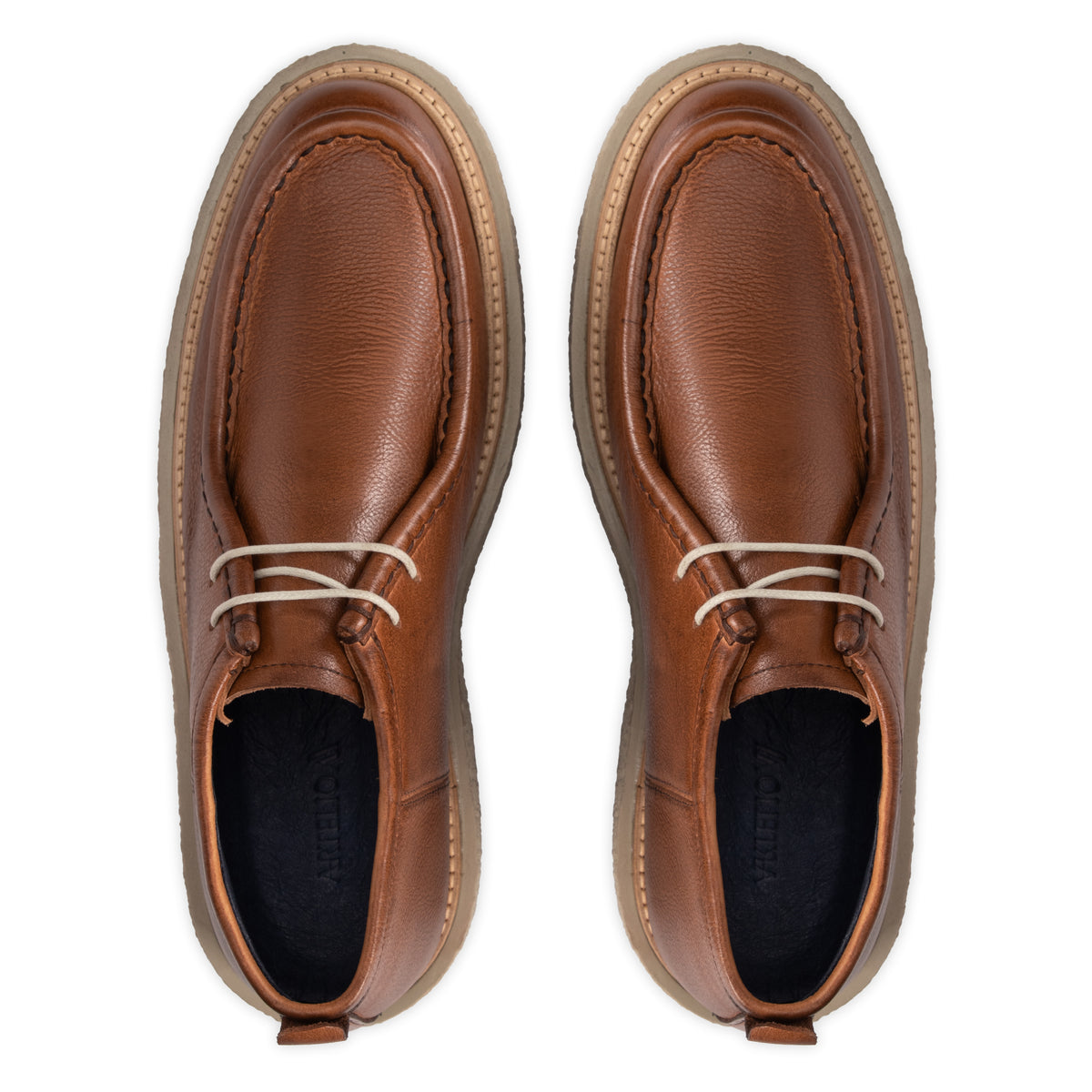 Top view of the Artelio Volare whisky leather chukka boots with lace-up closure and leather lining